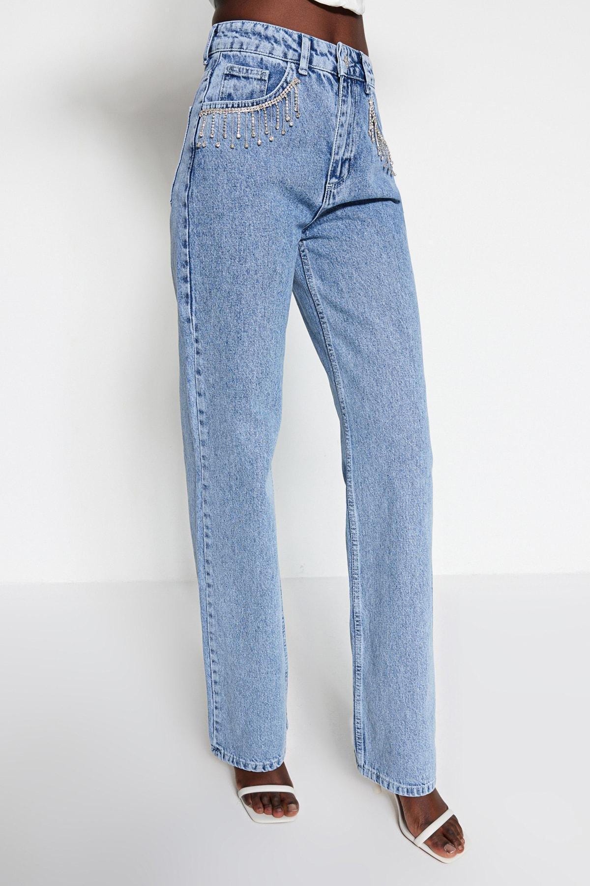 Blue High Waist Wide Leg Jeans, , large image number 3