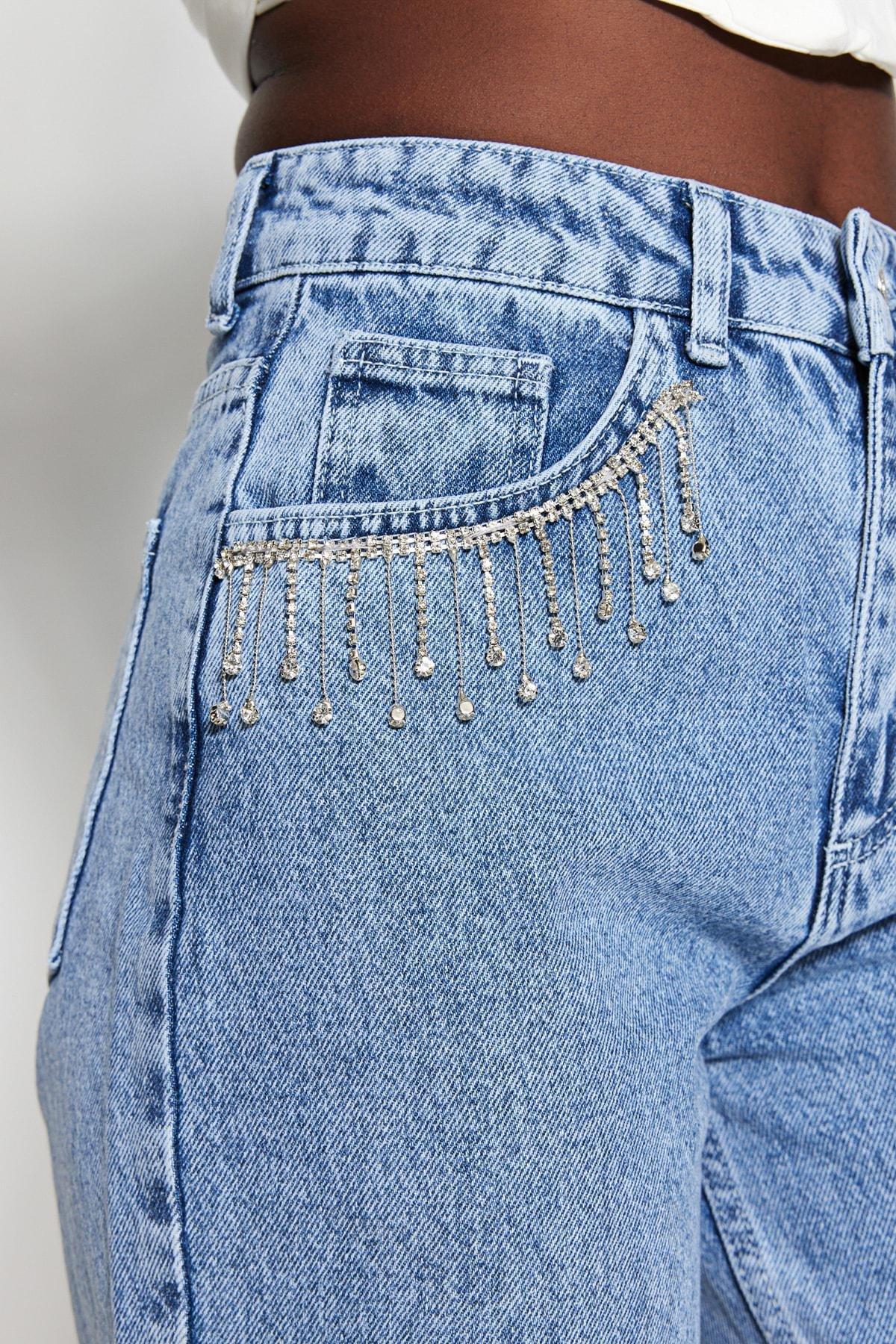 Blue High Waist Wide Leg Jeans, , large image number 4