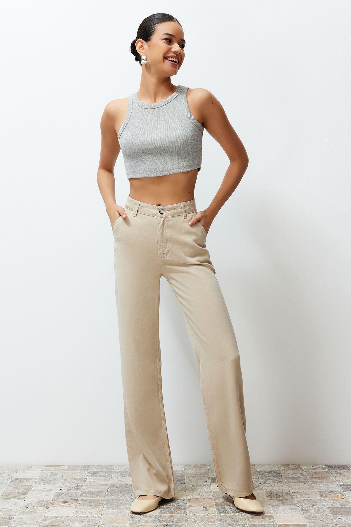 Beige Low Waist Wide Leg Jeans TWOSS23JE00219, Single item, , large image number 2