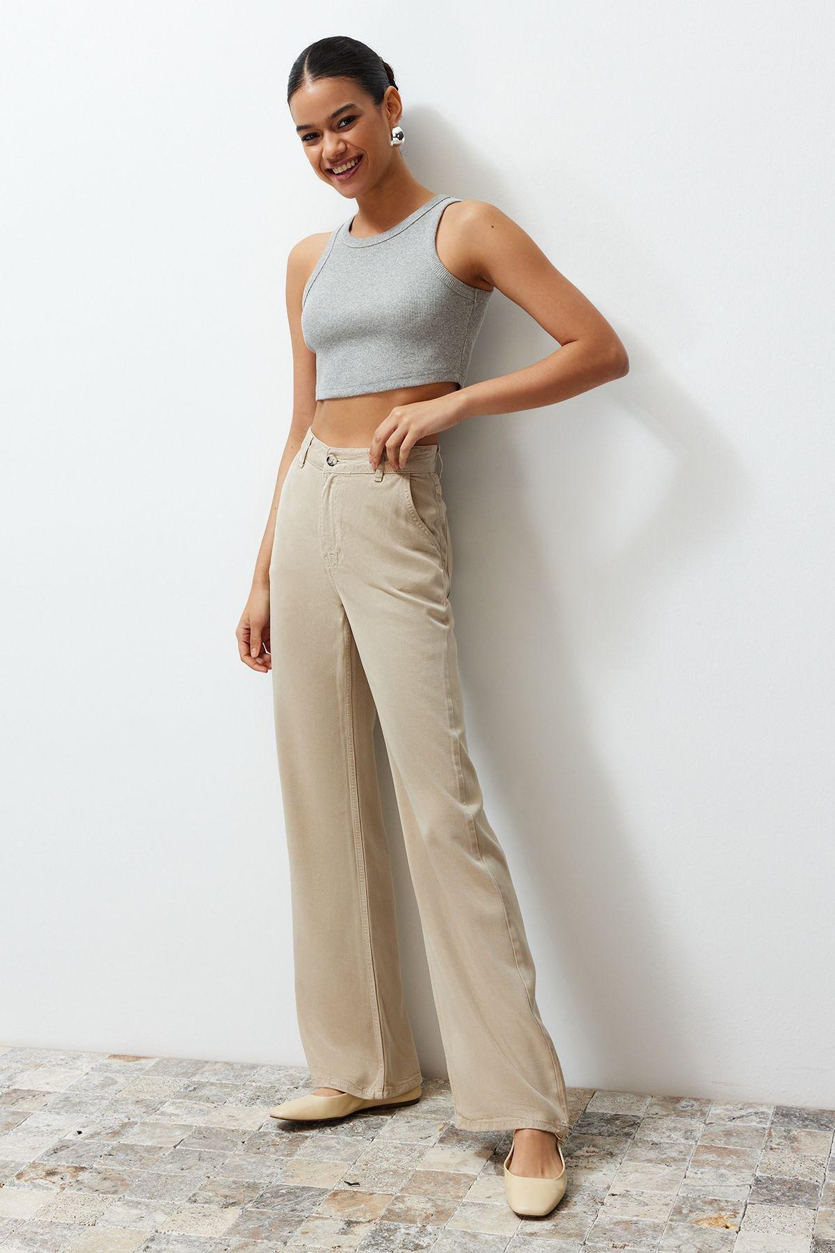 Beige Low Waist Wide Leg Jeans TWOSS23JE00219, Single item, , large image number 6