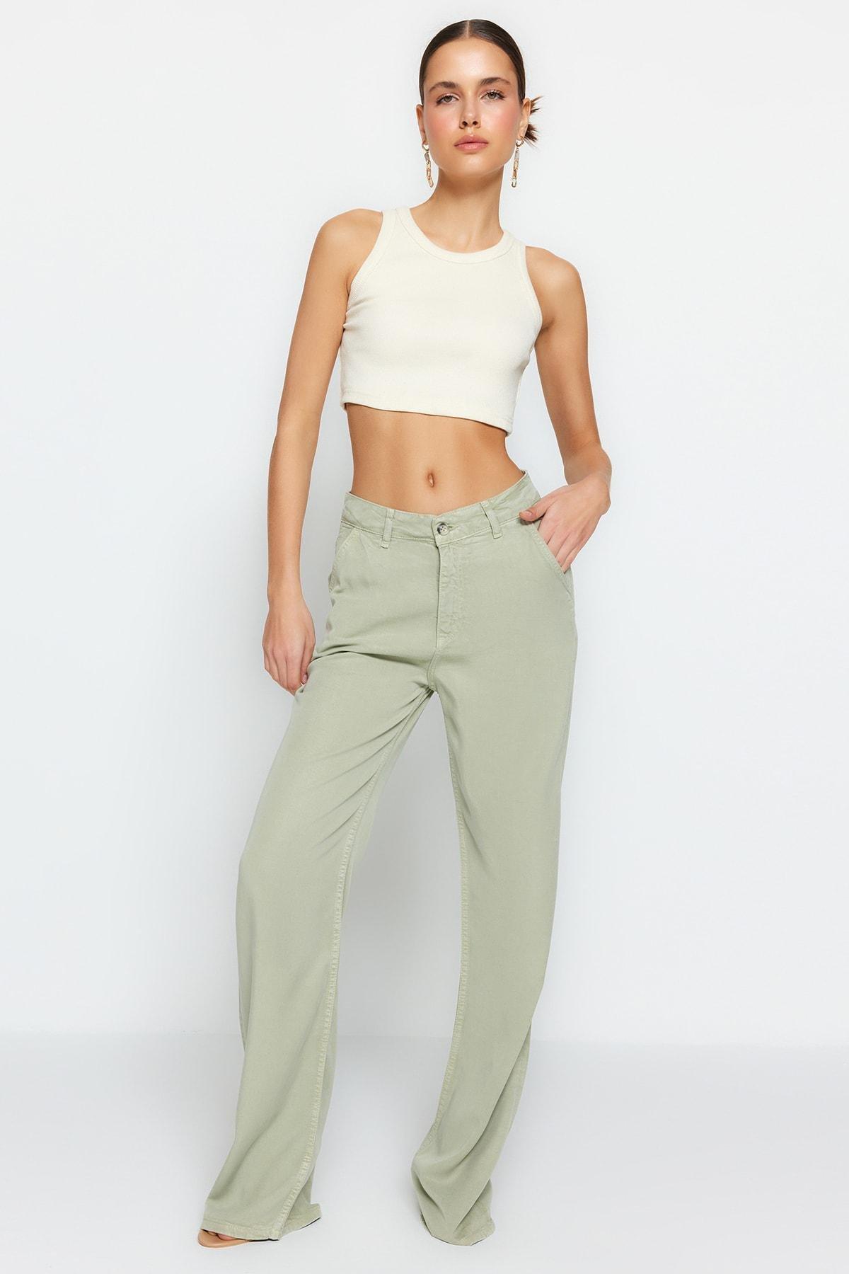 Green Low Waist Wide Leg Jeans, , large image number 1