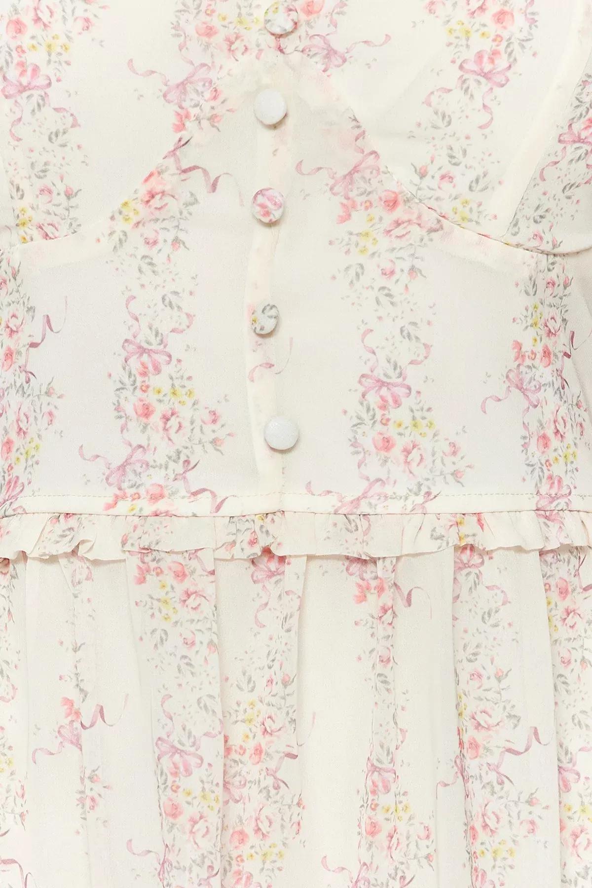 Cream Floral Skater Dress, , large image number 3