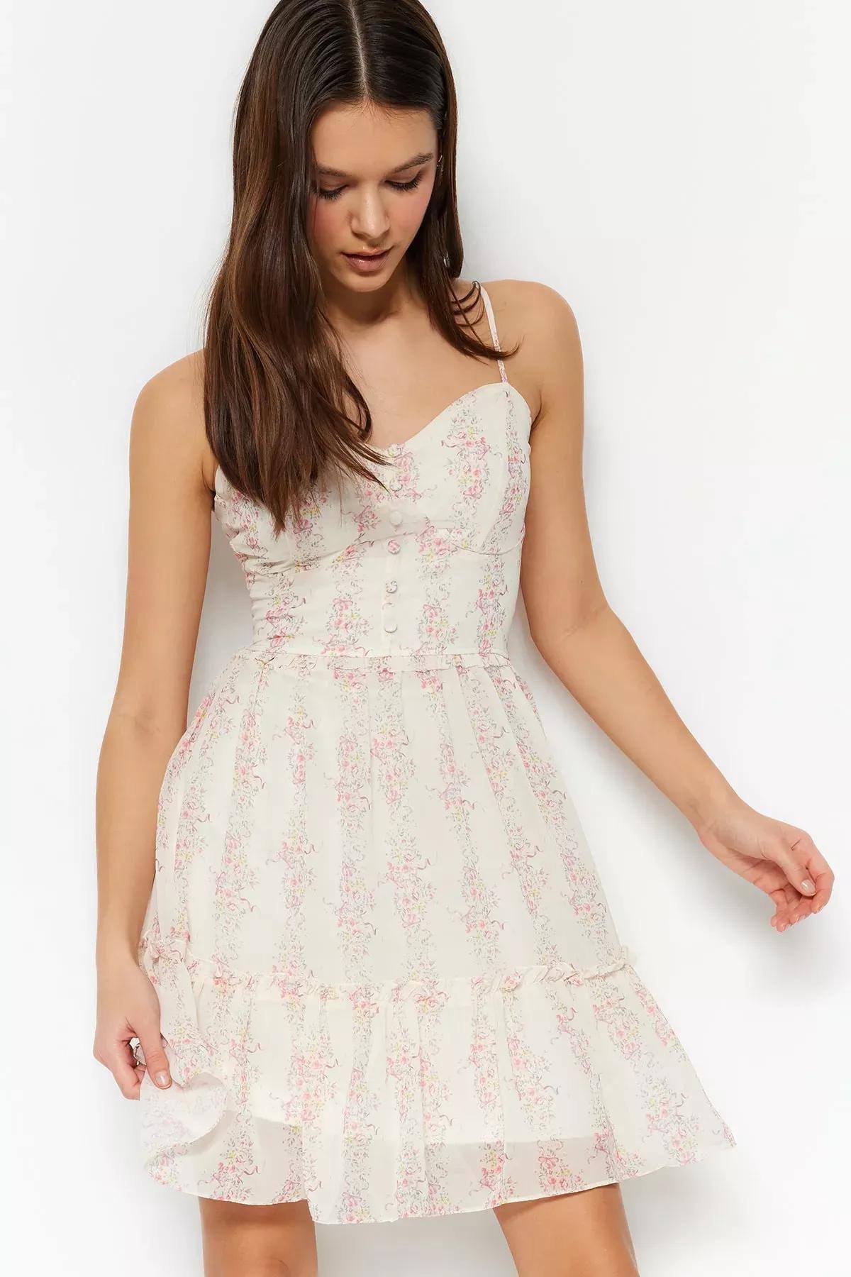 Cream Floral Skater Dress, , large image number 4