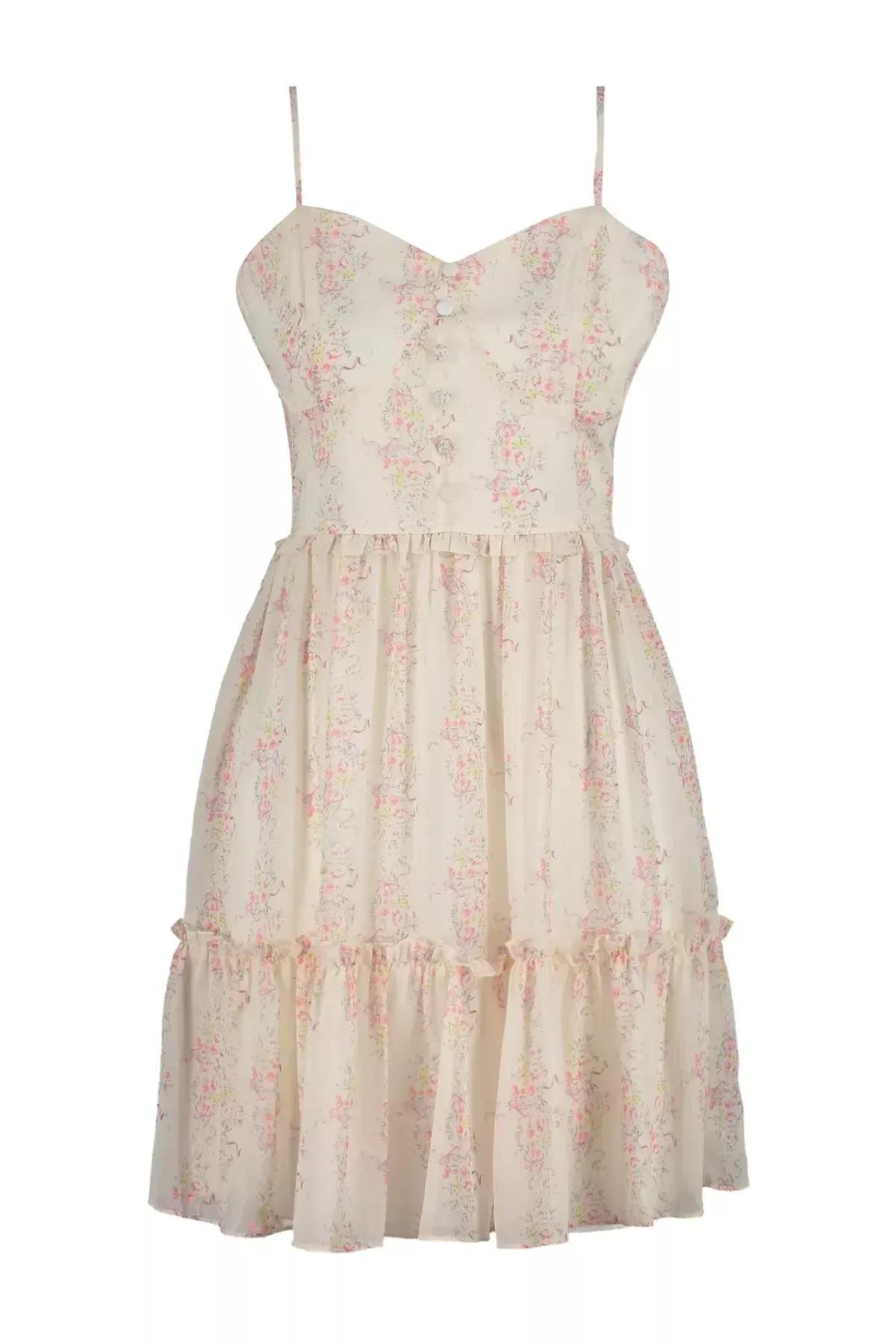 Cream Floral Skater Dress, , large image number 5