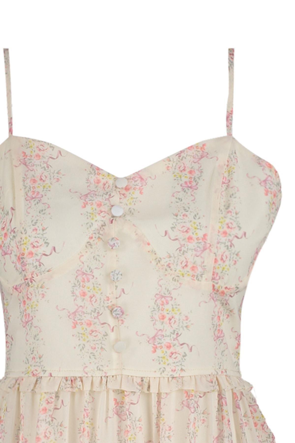 Cream Floral Skater Dress, , large image number 6