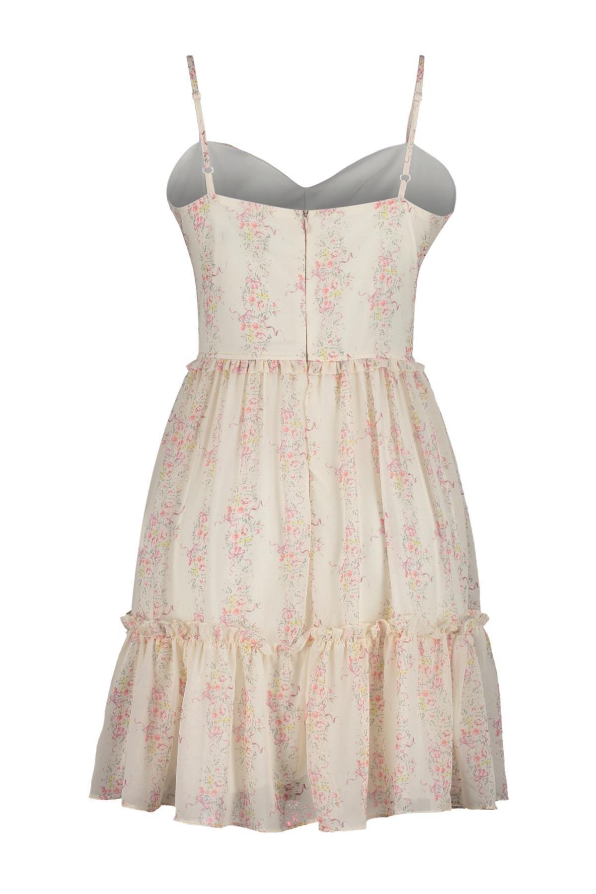 Trendyol - Cream Floral Skater Dress