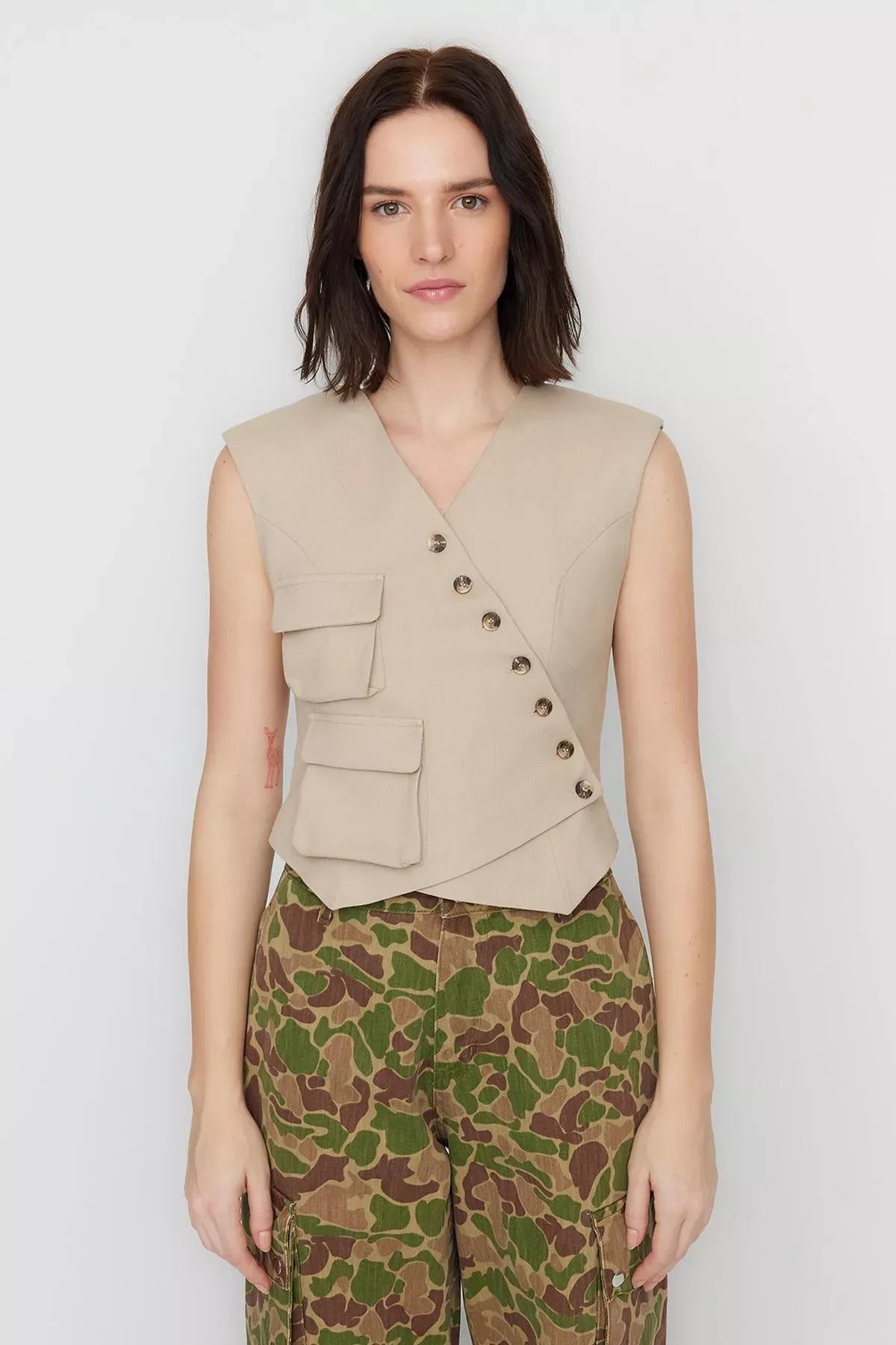 Beige Fitted Vest, Beige, large image number 2