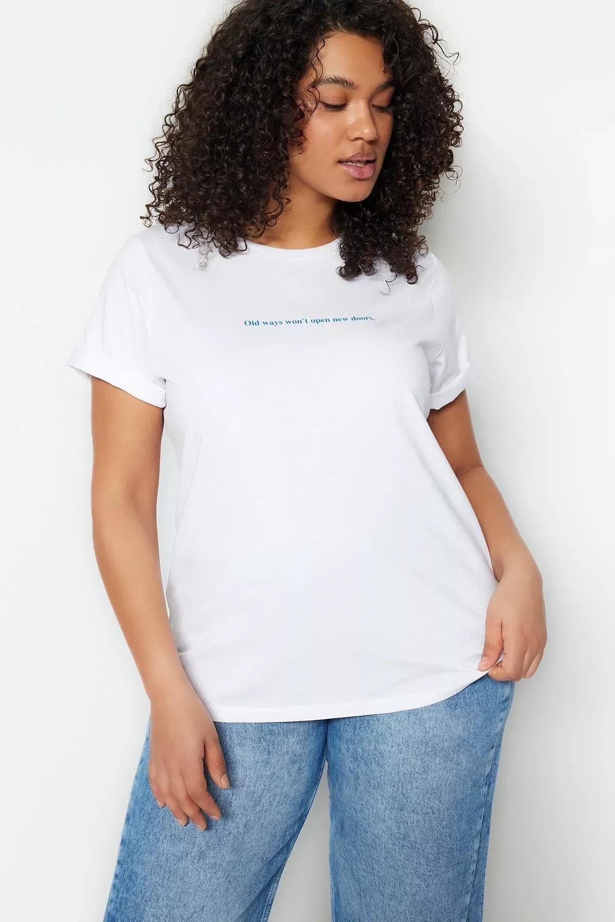White Graphic Plus Size T-Shirt, , medium