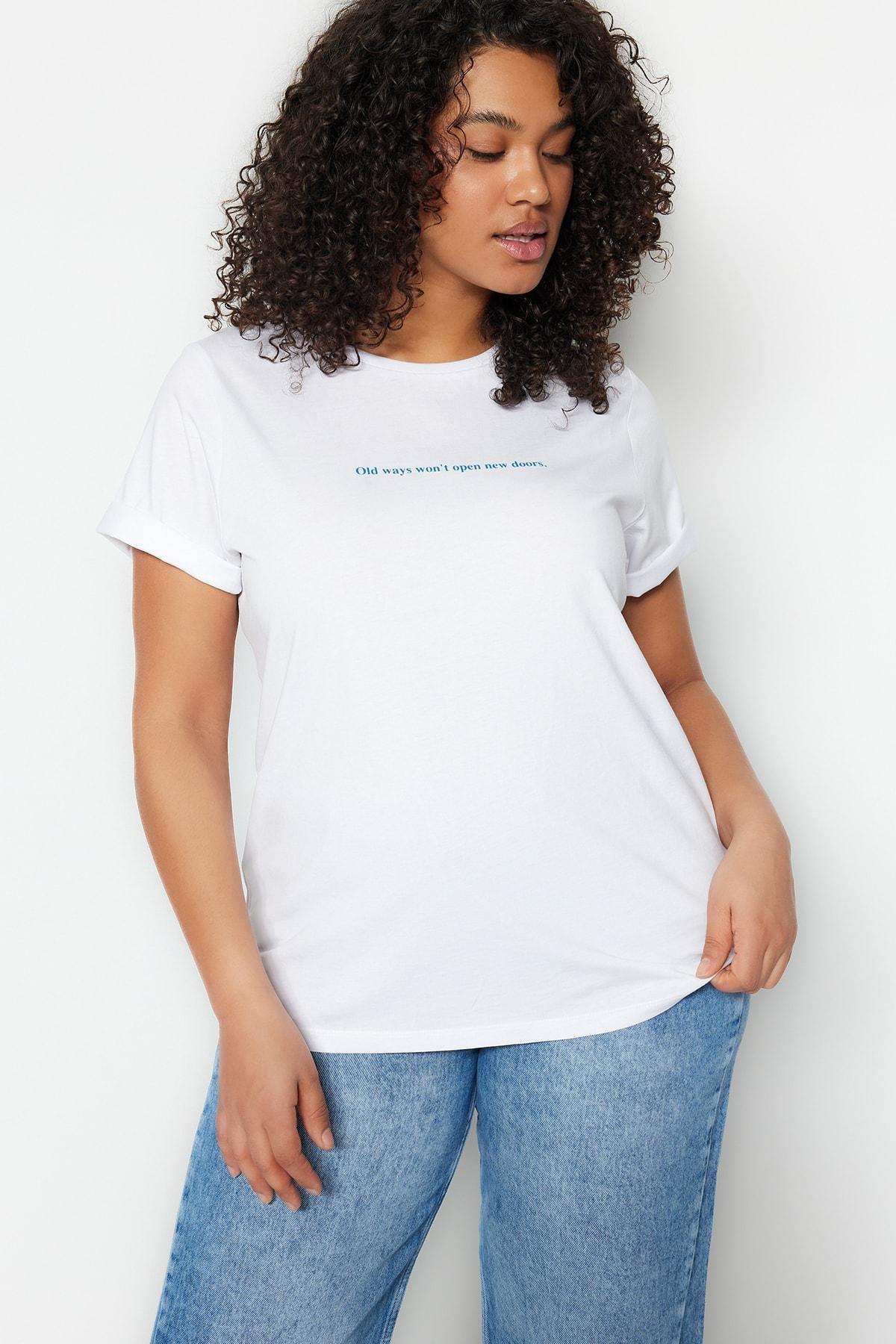 White Graphic Plus Size T-Shirt, , large image number 0