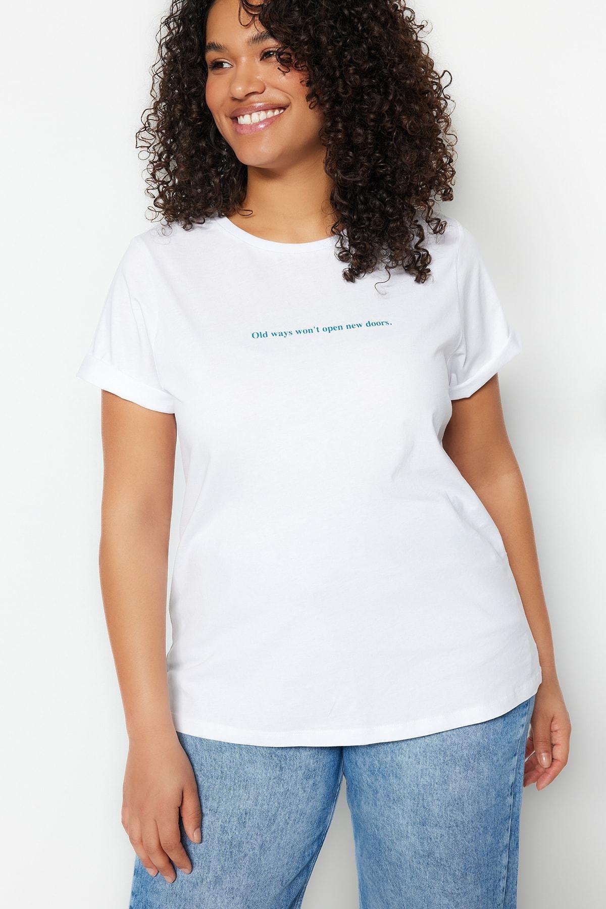 White Graphic Plus Size T-Shirt, , large image number 1
