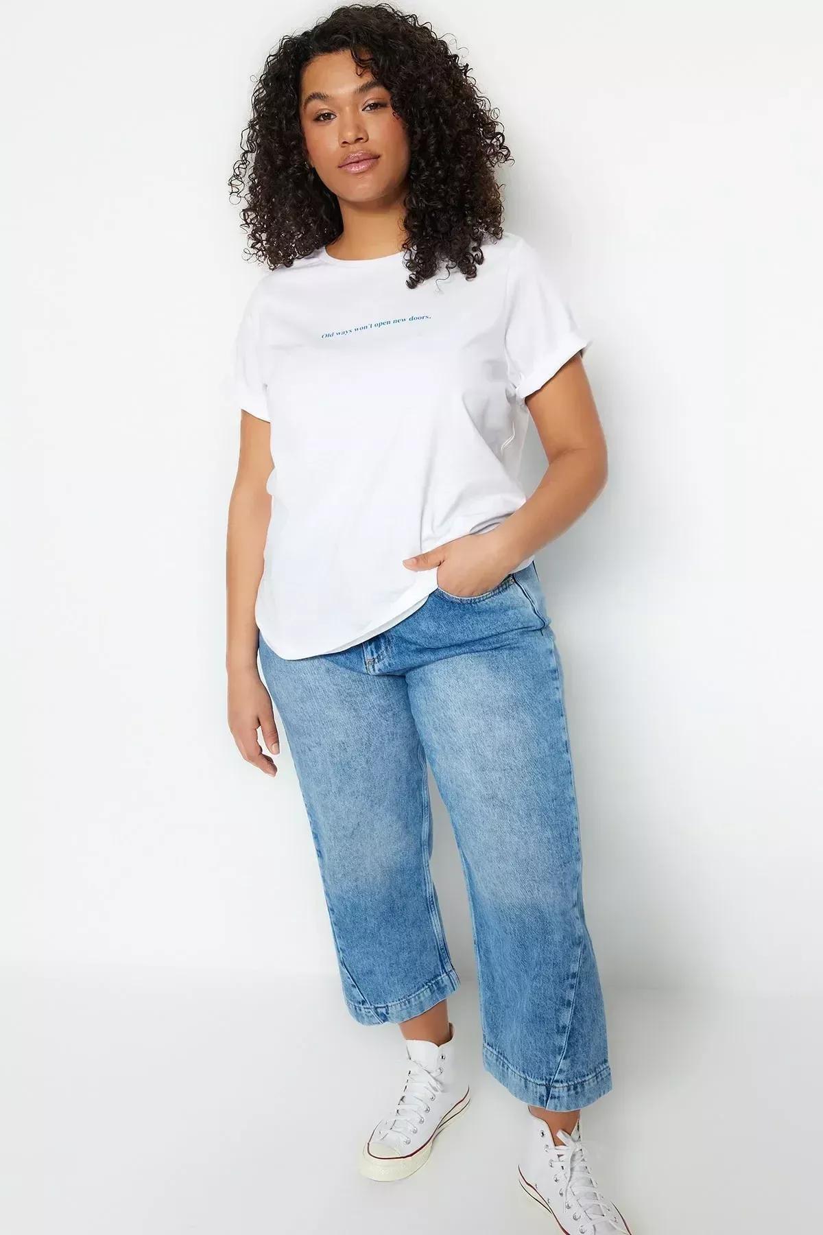 تيشيرت بطبعة جرافيكية للمقاسات الكبيرة، أبيض, White, large image number 4