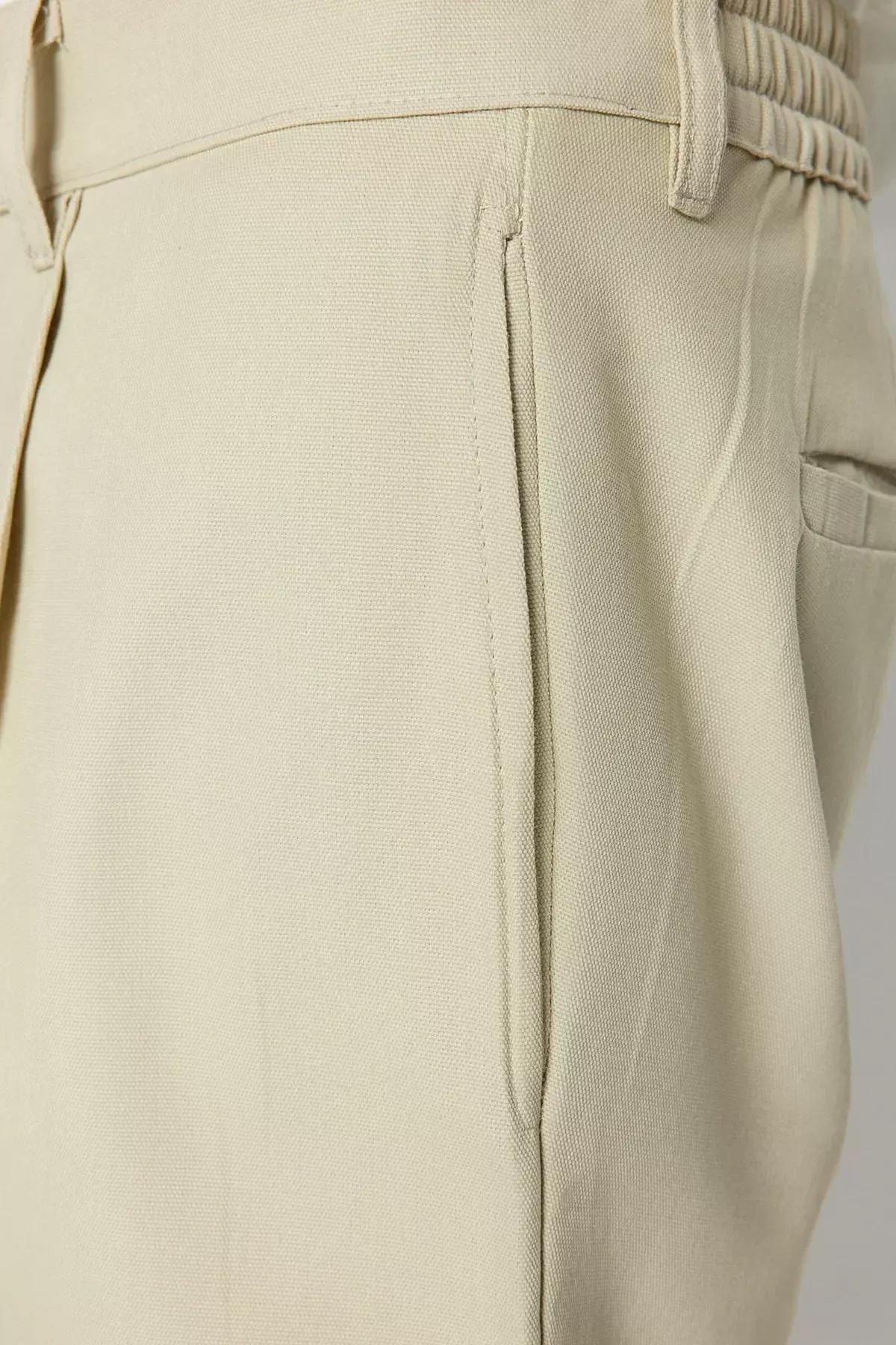 Beige Straight Mid Waist Shorts, Gray, large image number 5