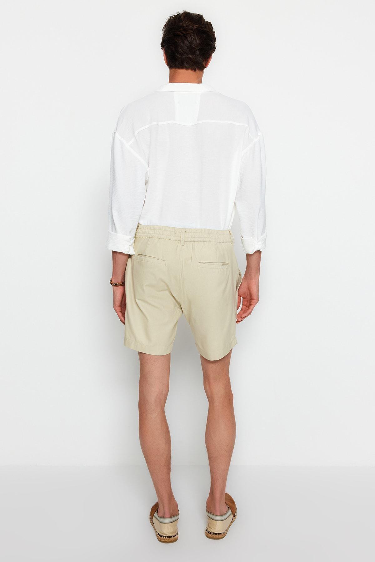 Trendyol - Beige Straight Mid Waist Shorts <br>