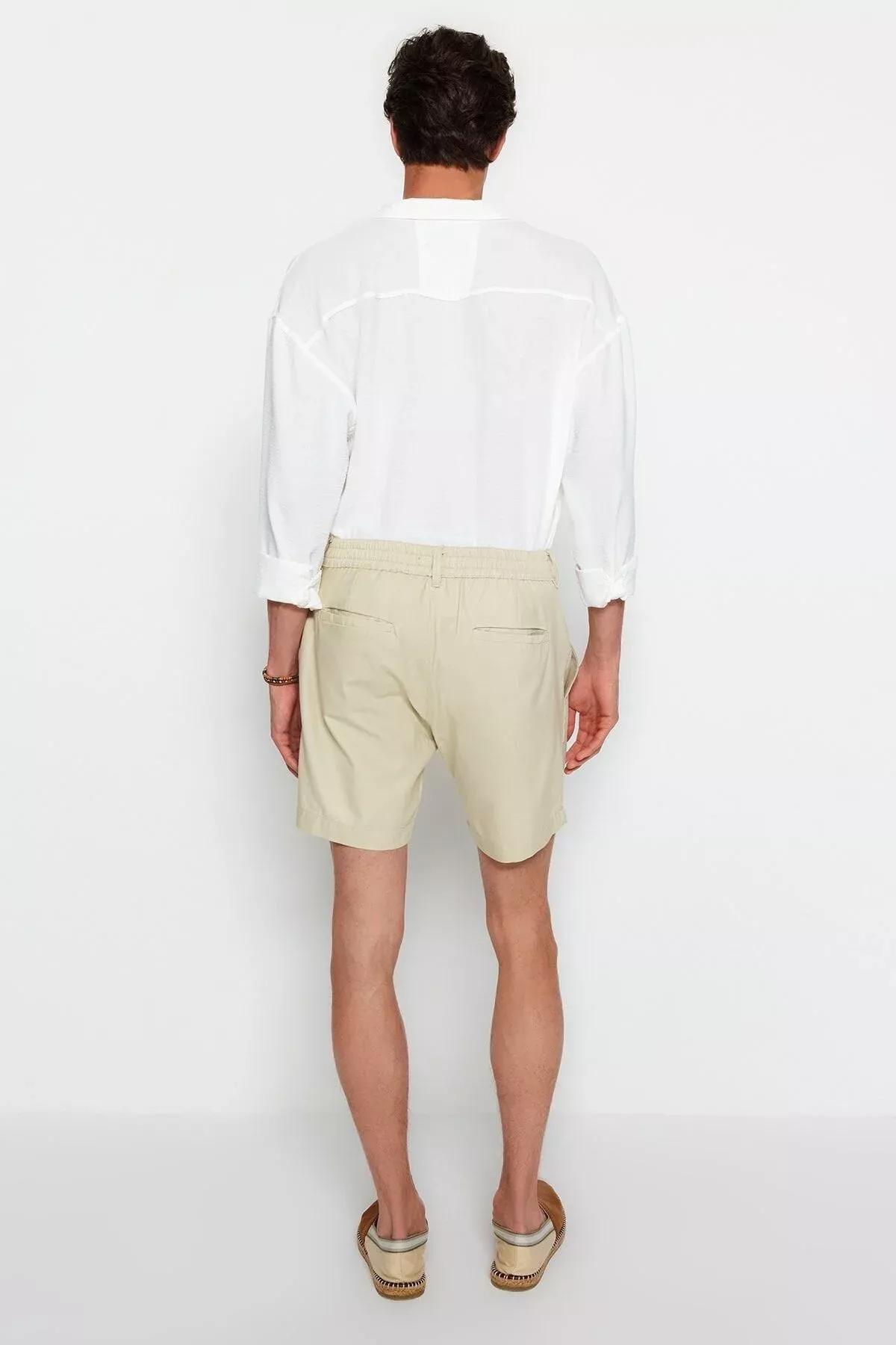 Beige Straight Mid Waist Shorts, Gray, large image number 6