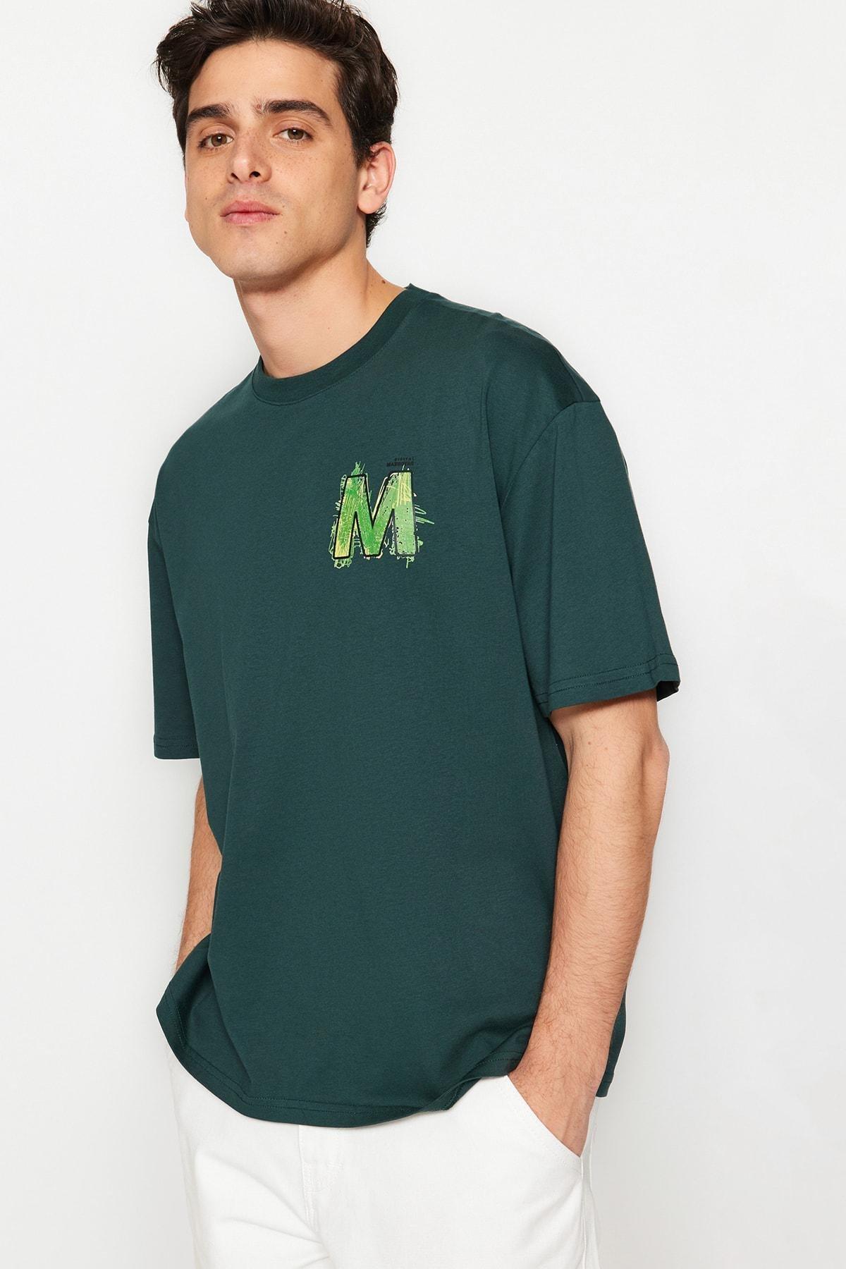 Green Printed Crew Neck T-Shirt, , large image number 0