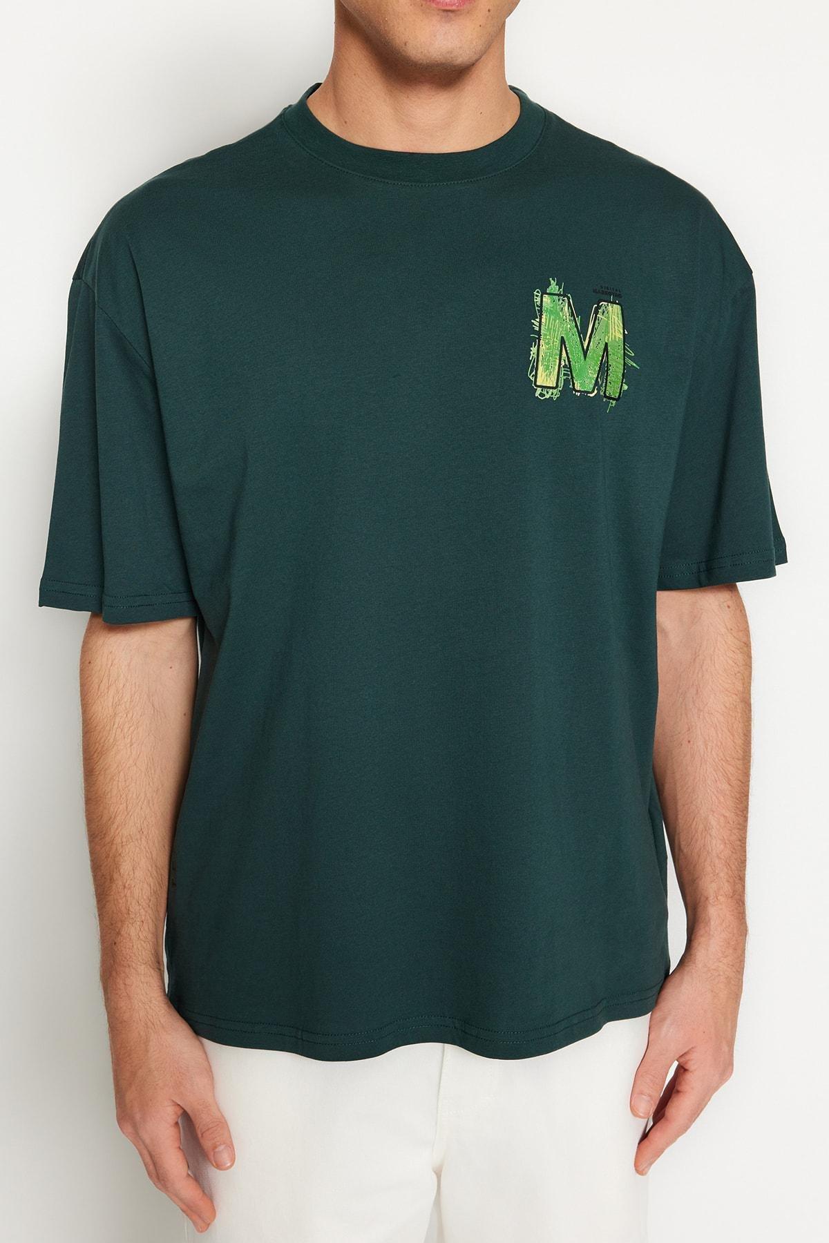 Green Printed Crew Neck T-Shirt, , large image number 1
