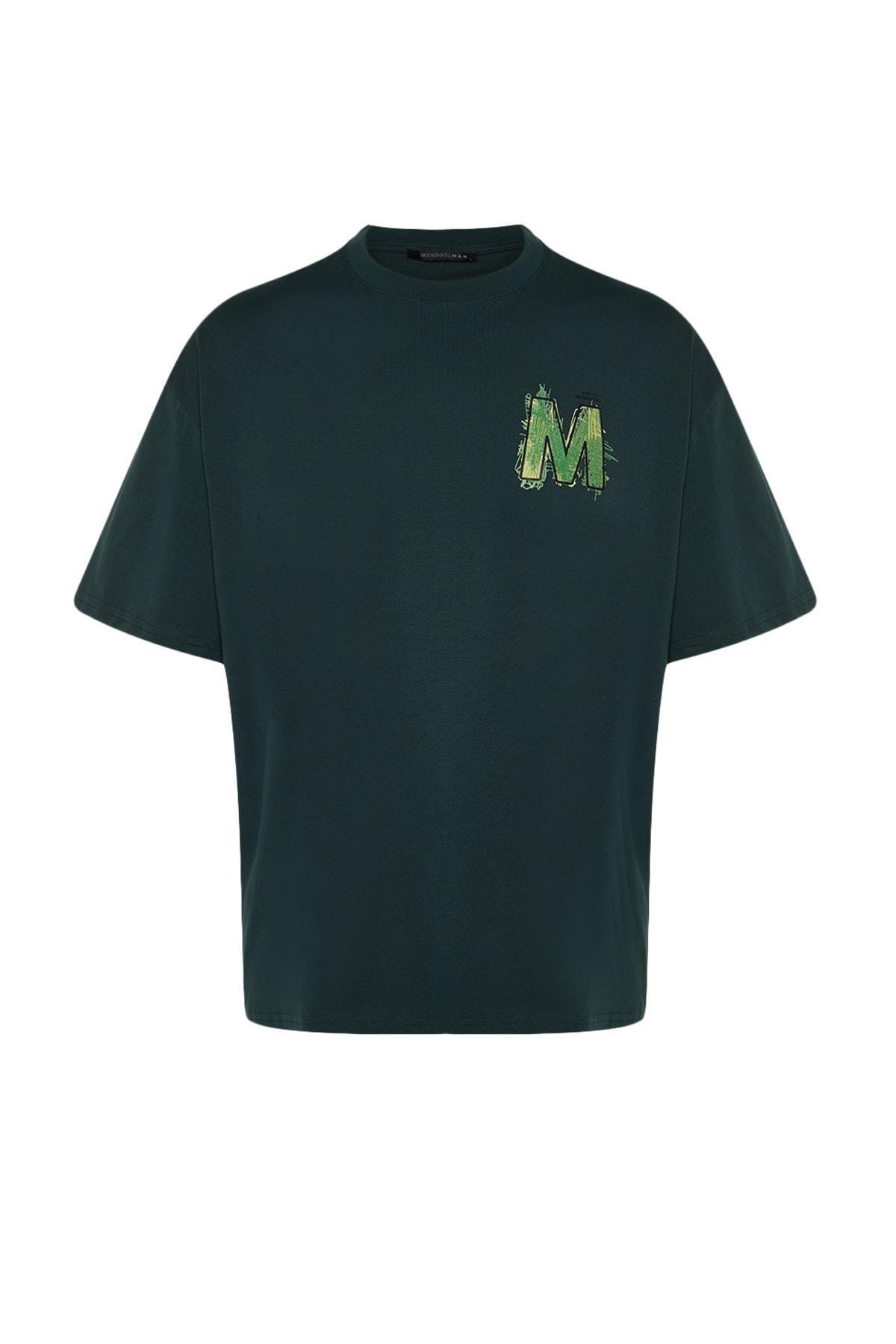Green Printed Crew Neck T-Shirt, , large image number 5