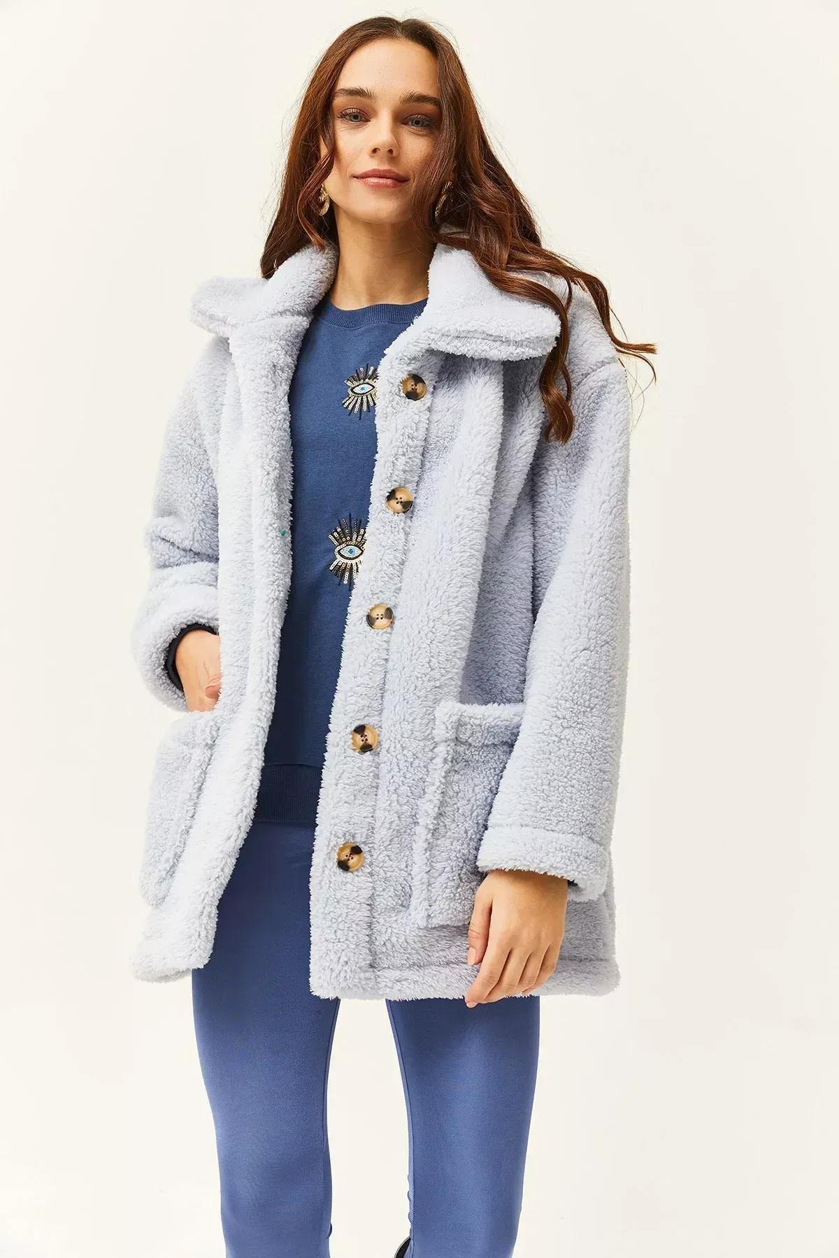 Blue Plush Oversize Jacket, BABY BLUE, large image number 1
