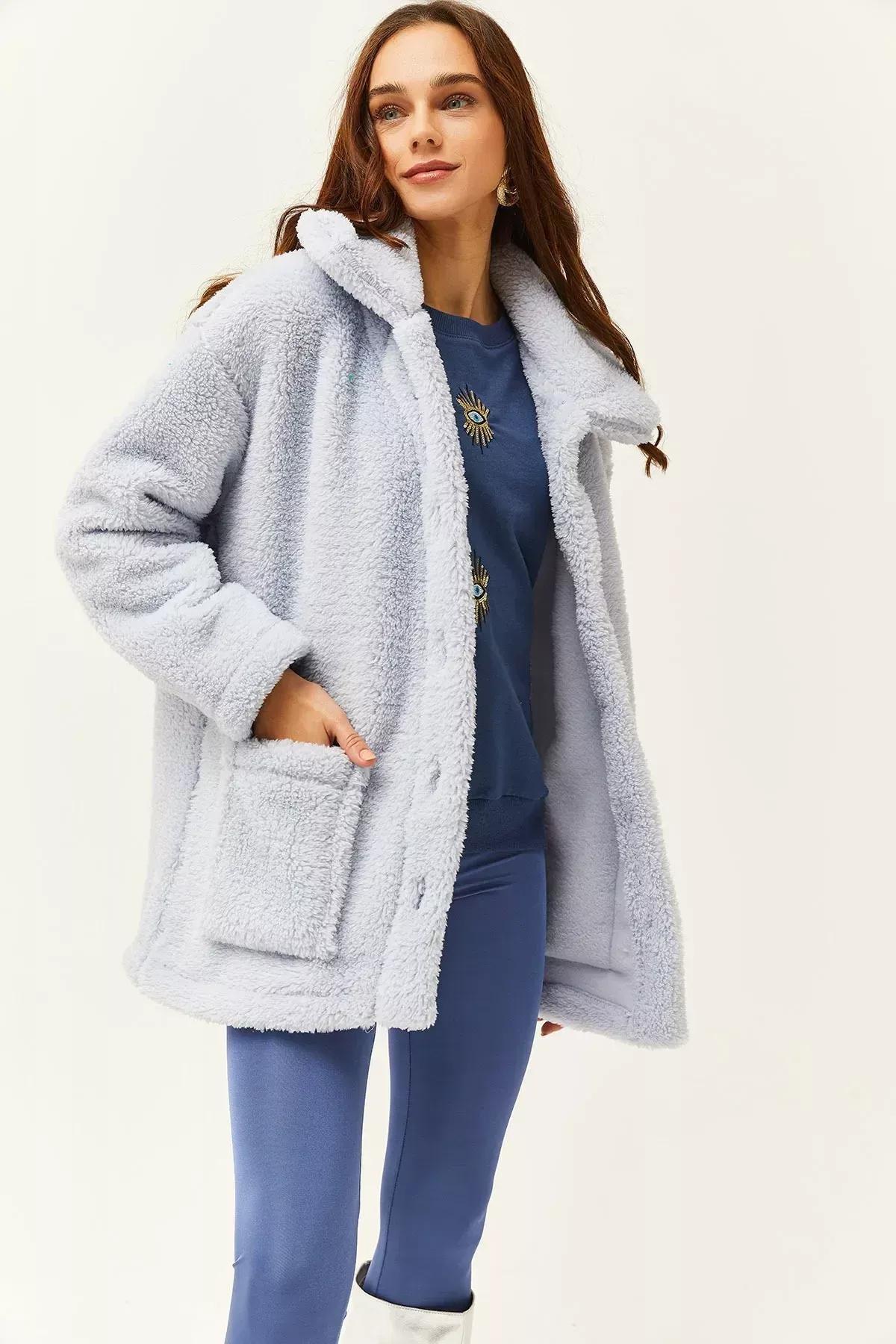 Blue Plush Oversize Jacket, BABY BLUE, large image number 2