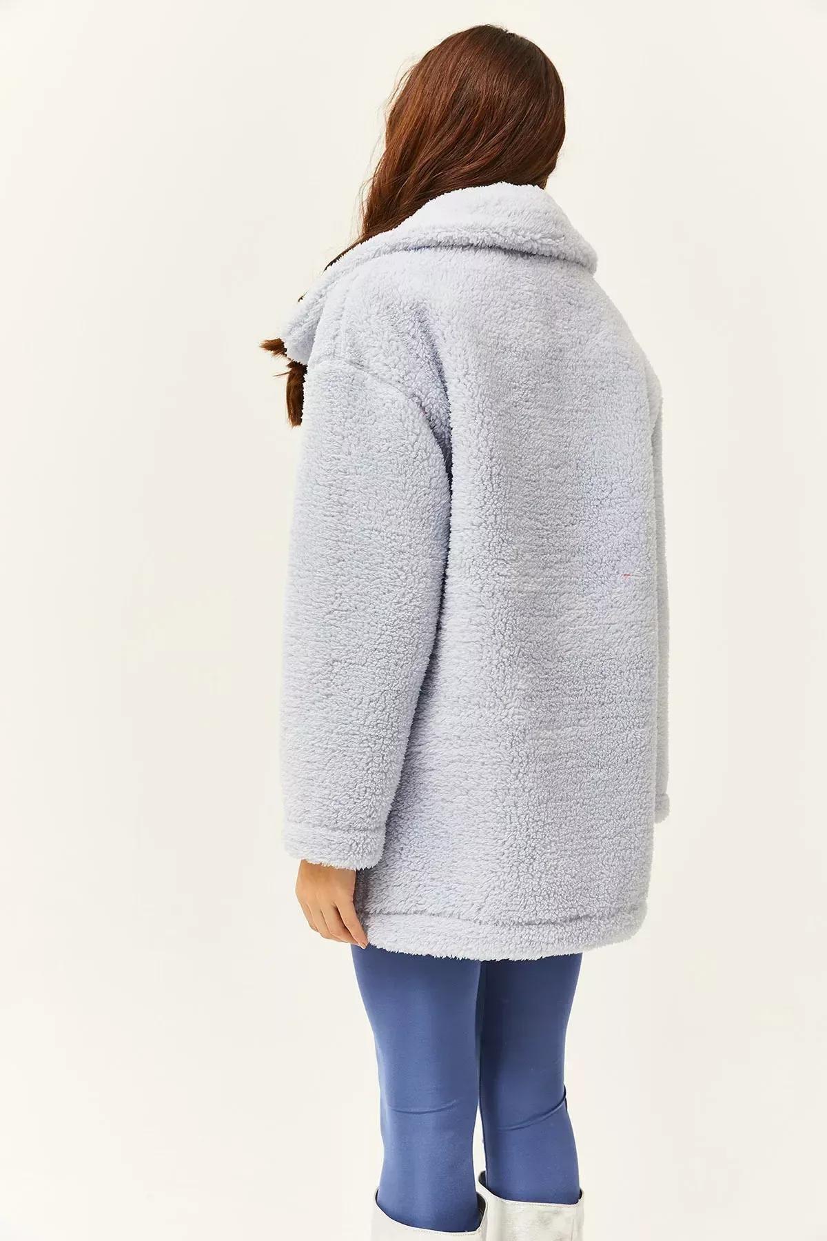 Blue Plush Oversize Jacket, BABY BLUE, large image number 4