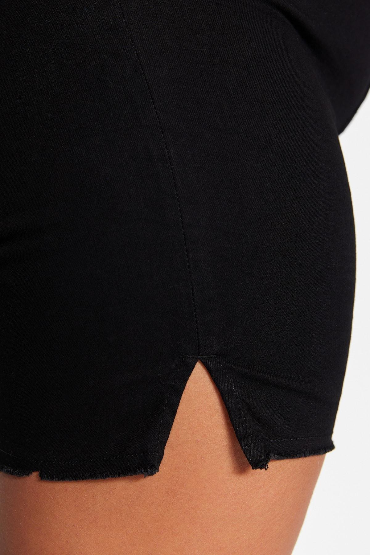 Black Mid Waist Plus Size Shorts, , large image number 3