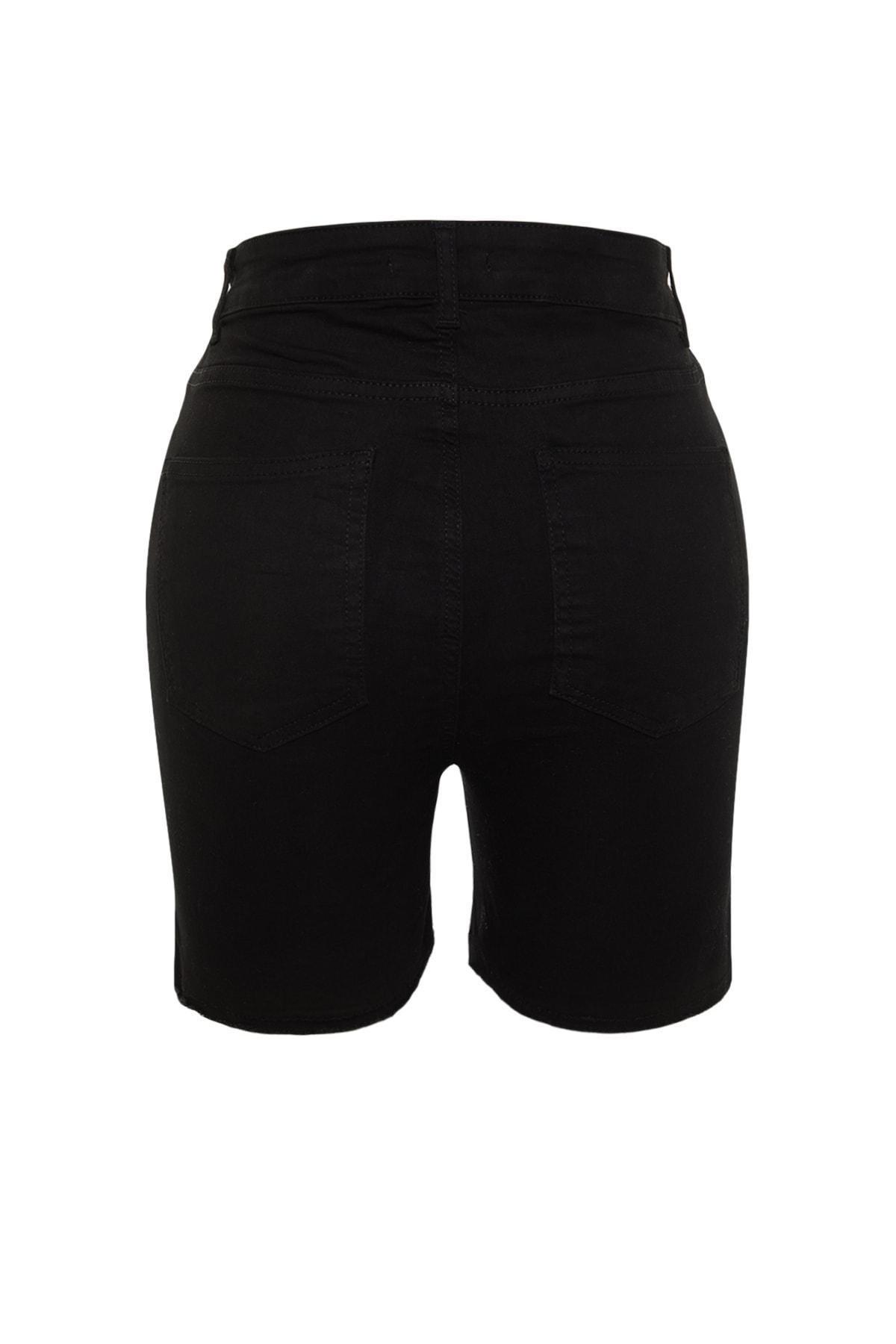 Black Mid Waist Plus Size Shorts, , large image number 6