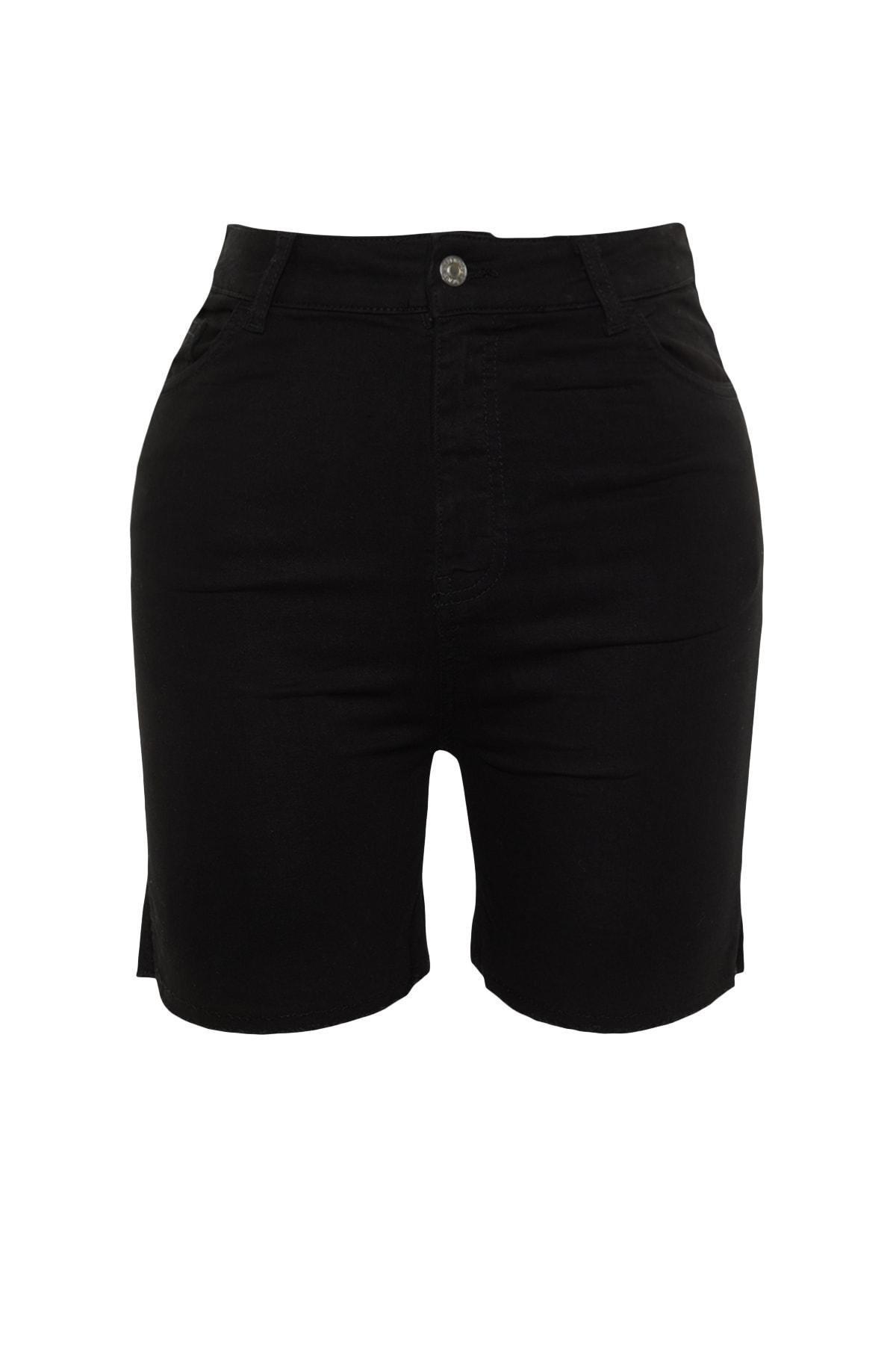 Black Mid Waist Plus Size Shorts, , large image number 7