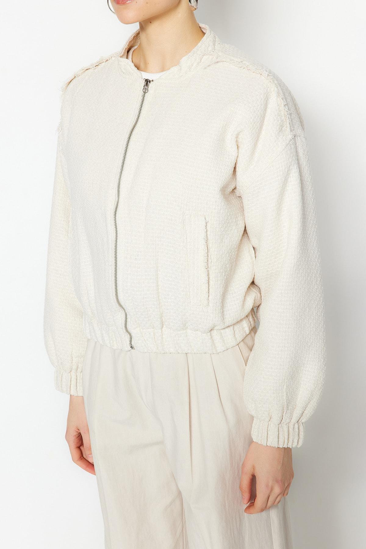 Cream Round Collar Oversize Jacket, , large image number 3