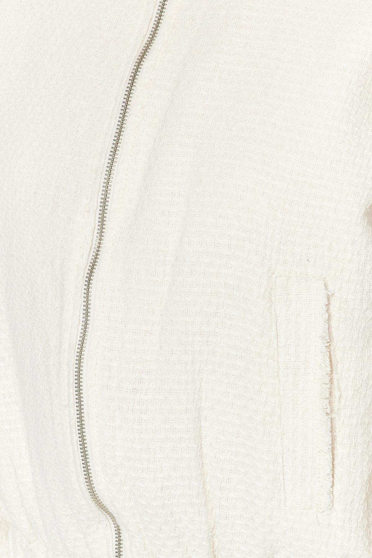 Cream Round Collar Oversize Jacket, , large image number 4