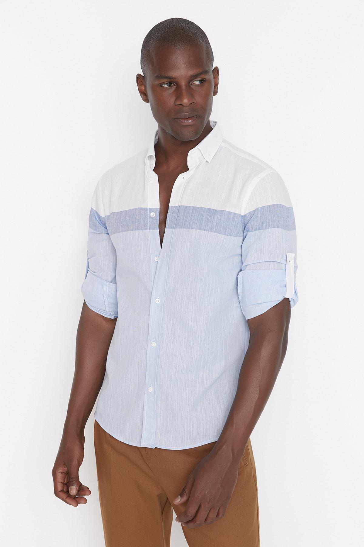 White Slim Cotton Colourblock Shirt, , large image number 0