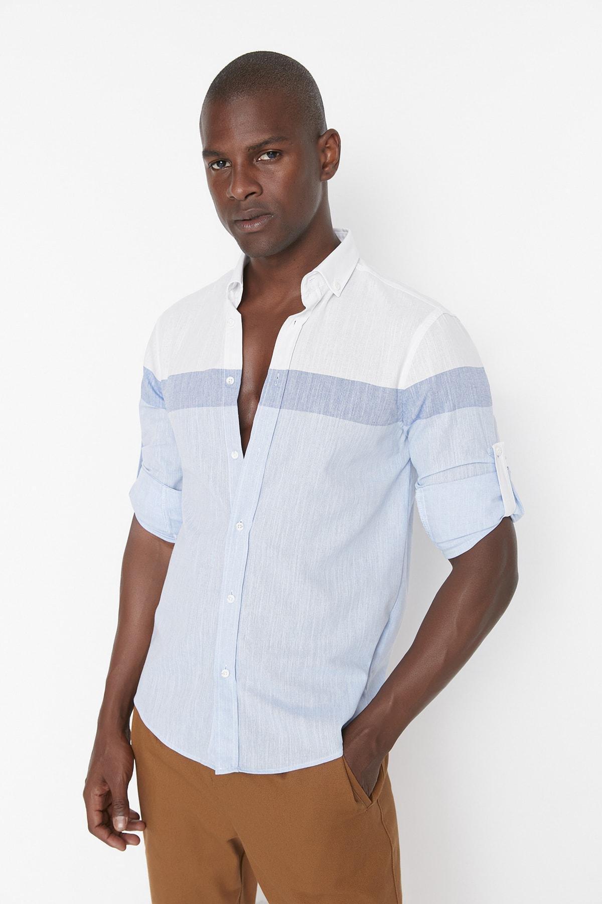 White Slim Cotton Colourblock Shirt, , large image number 3