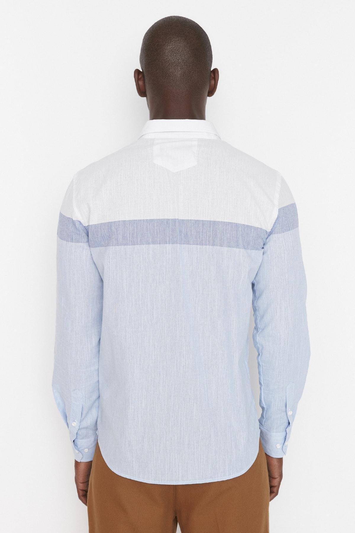 White Slim Cotton Colourblock Shirt, , large image number 5
