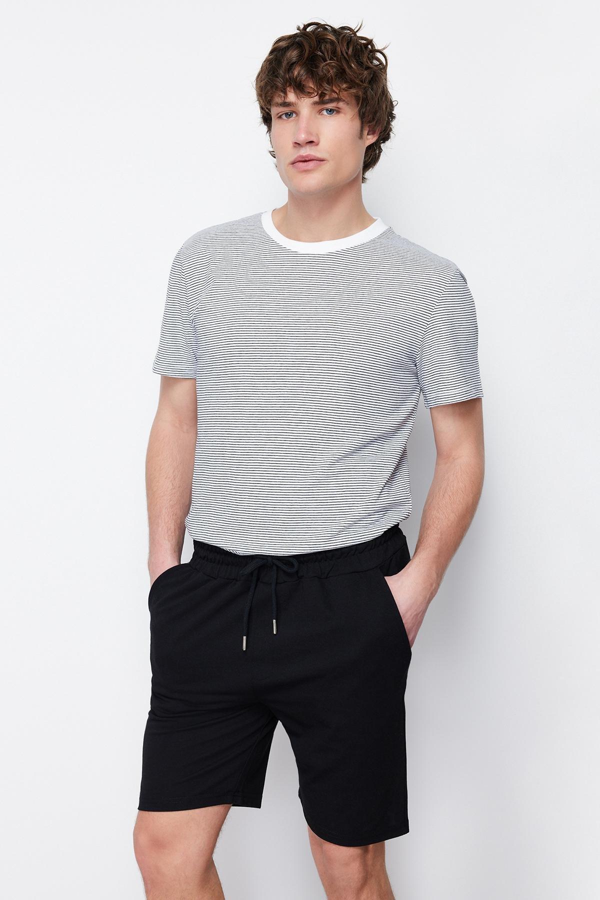 Black Regular Straight Shorts, , large image number 3