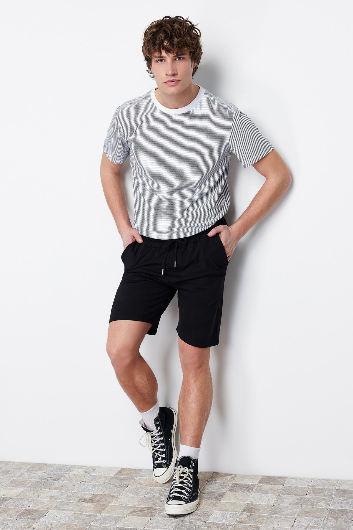 Black Regular Straight Shorts, , large image number 4