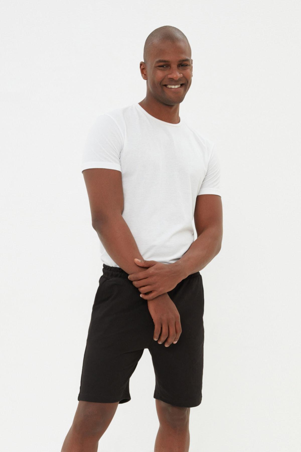 Black Regular Straight Shorts, , large image number 5