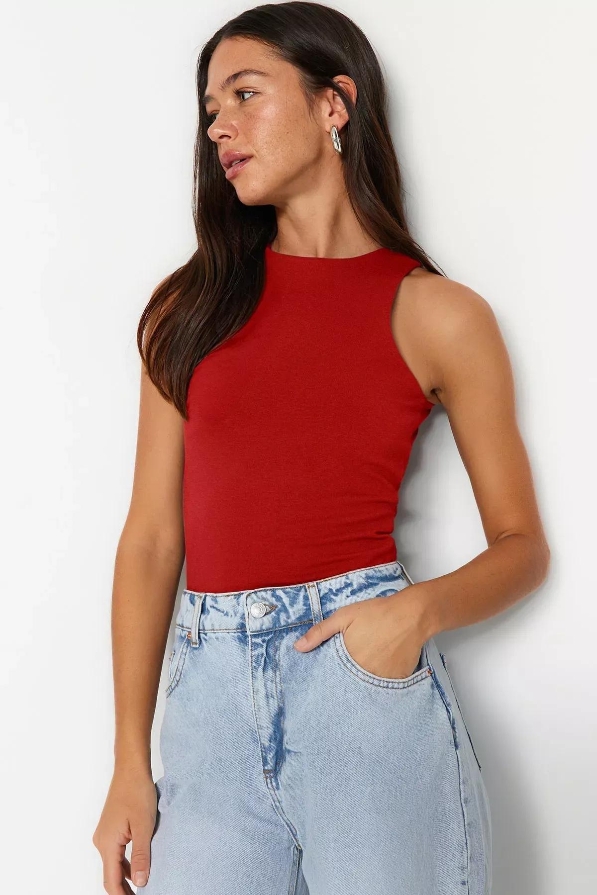 Red Halter Neck Stretch Undershirt, , large image number 0