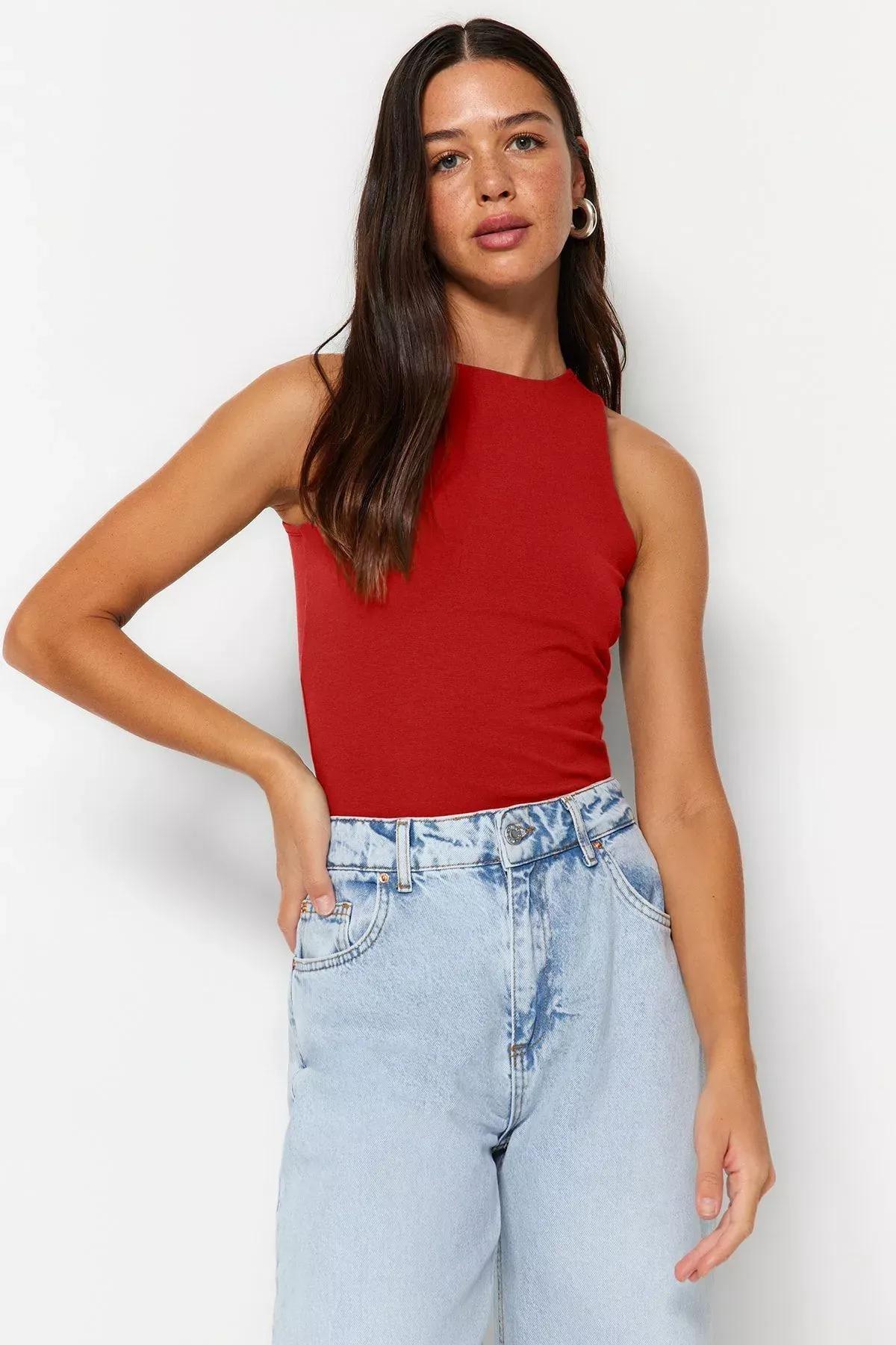 Red Halter Neck Stretch Undershirt, , large image number 1