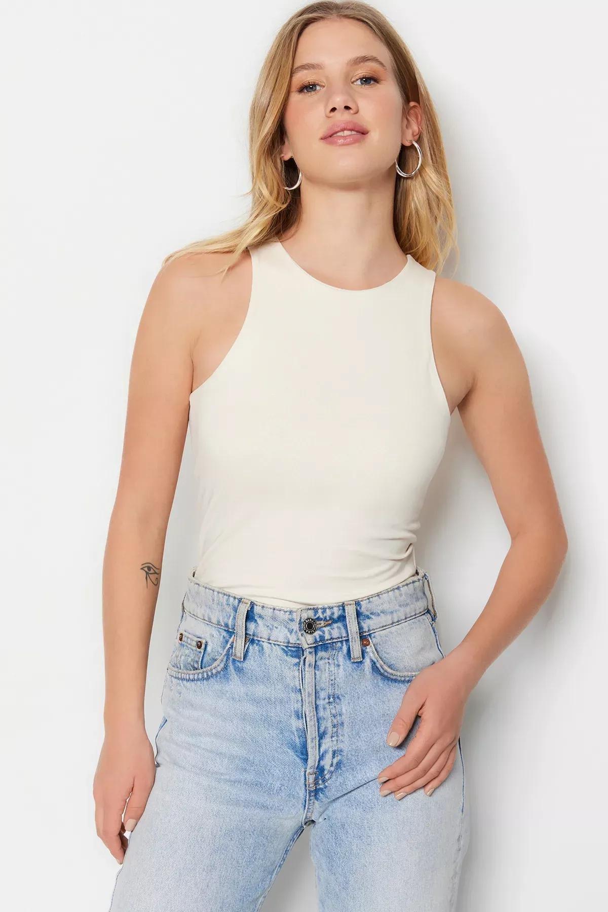 Beige Slim Tank Top, , medium