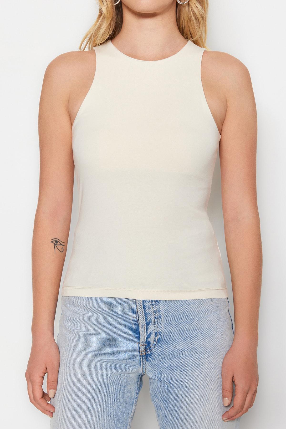 Beige Slim Tank Top, , large image number 4