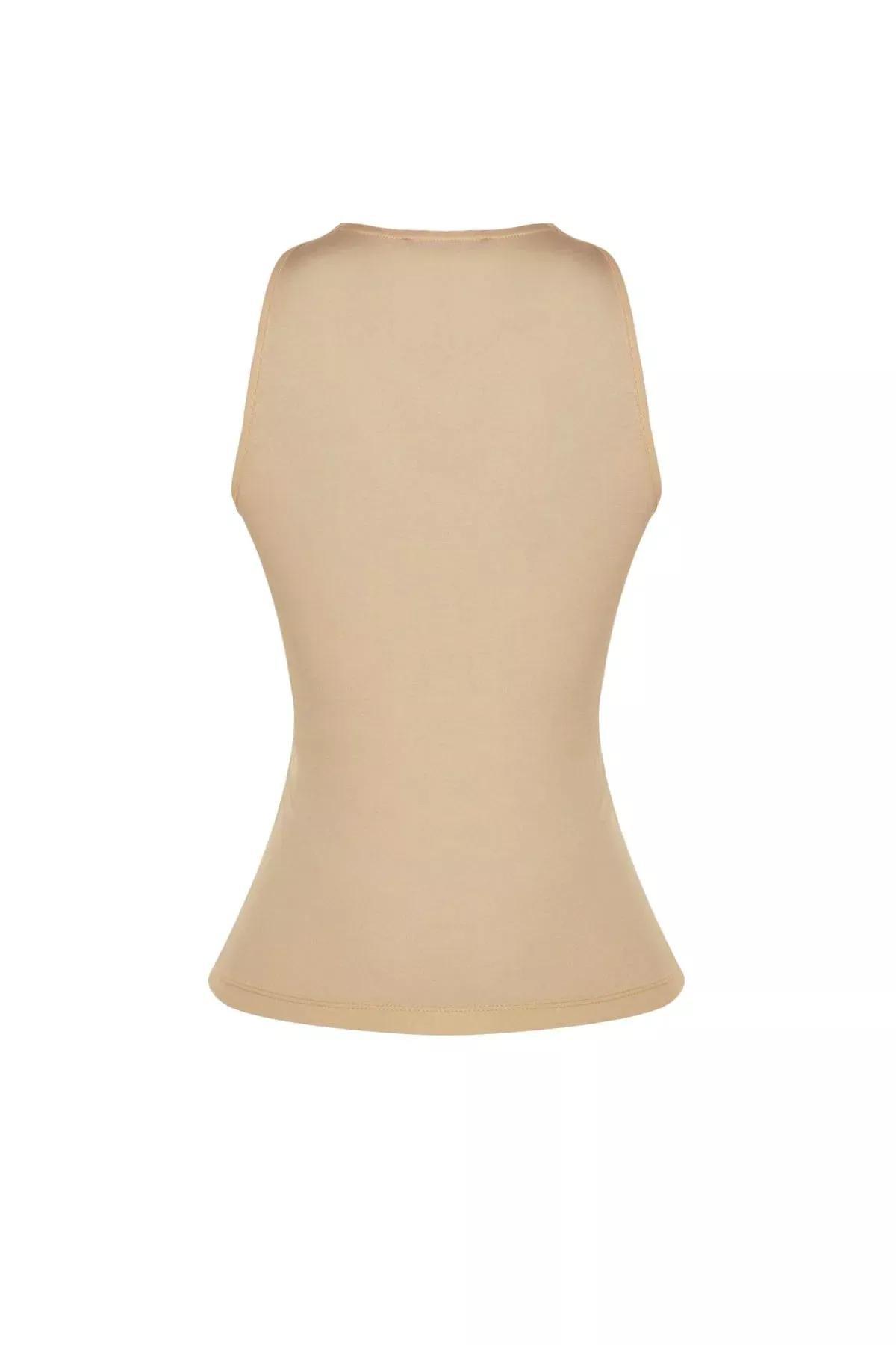 بلوزة بدون أكمام بقصة سليم فت، بيج, Beige, large image number 6