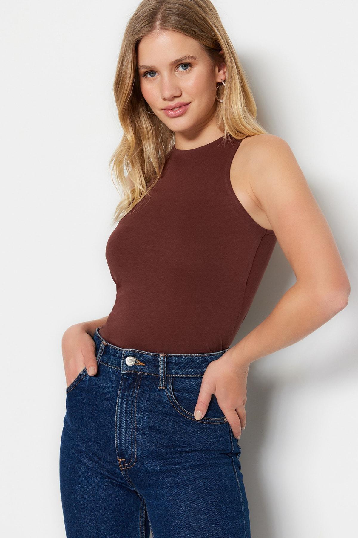 Brown Slim Tank Top, , large image number 1