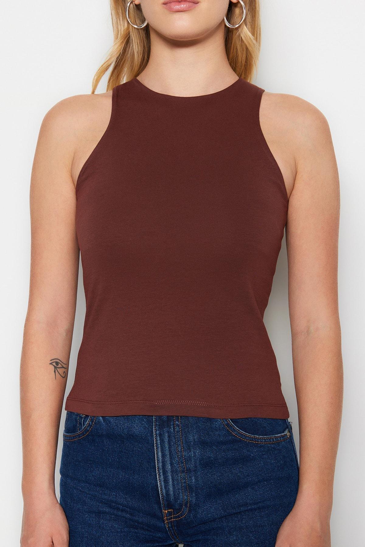 Brown Slim Tank Top, , large image number 4