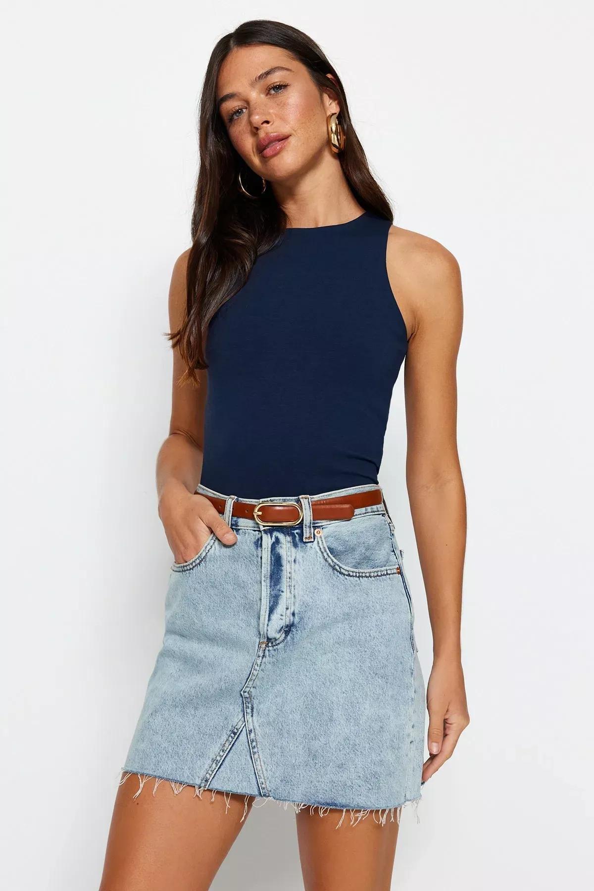 Navy Slim Tank Top, Dark blue, medium