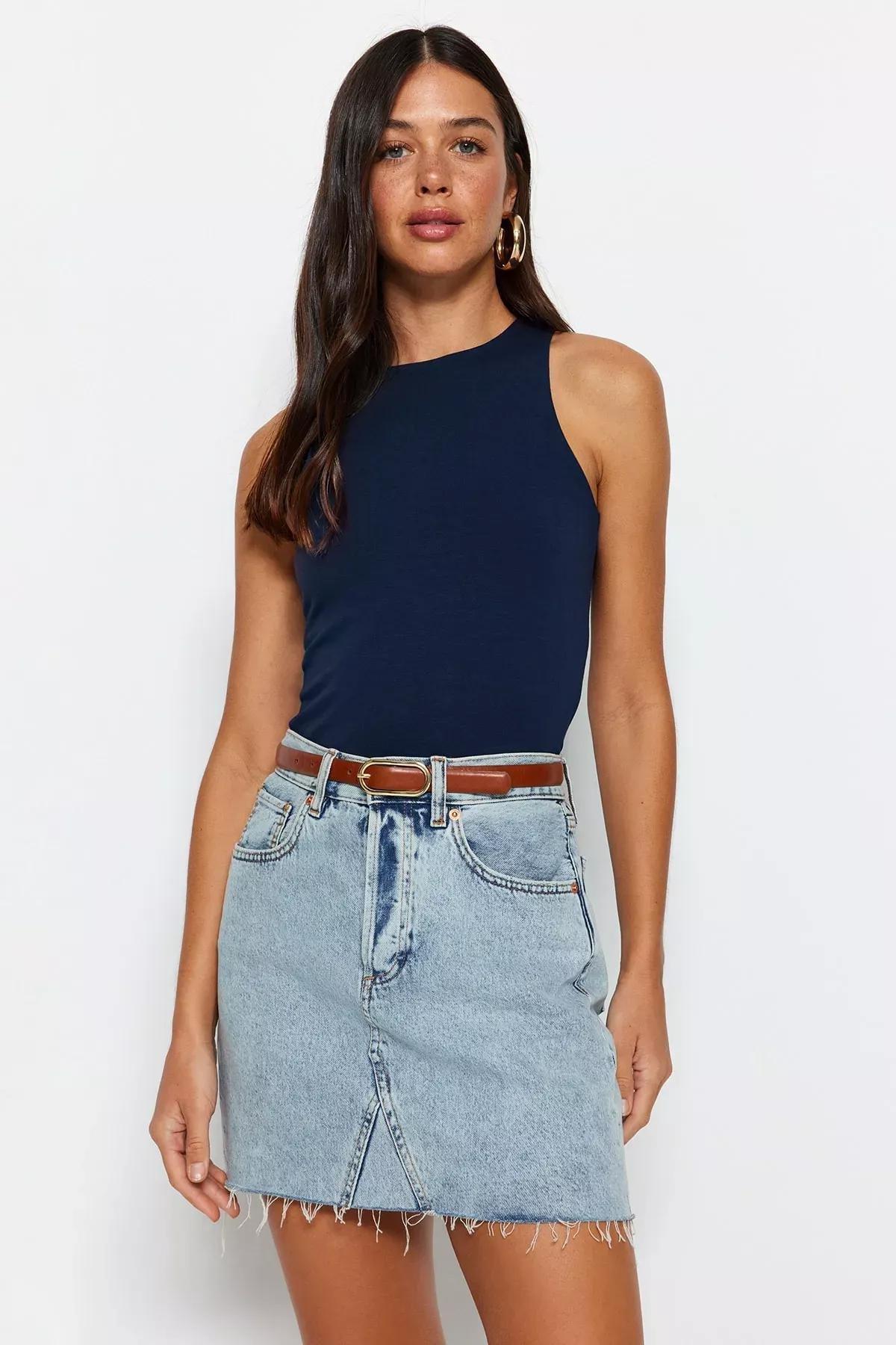 Navy Slim Tank Top, Dark blue, medium