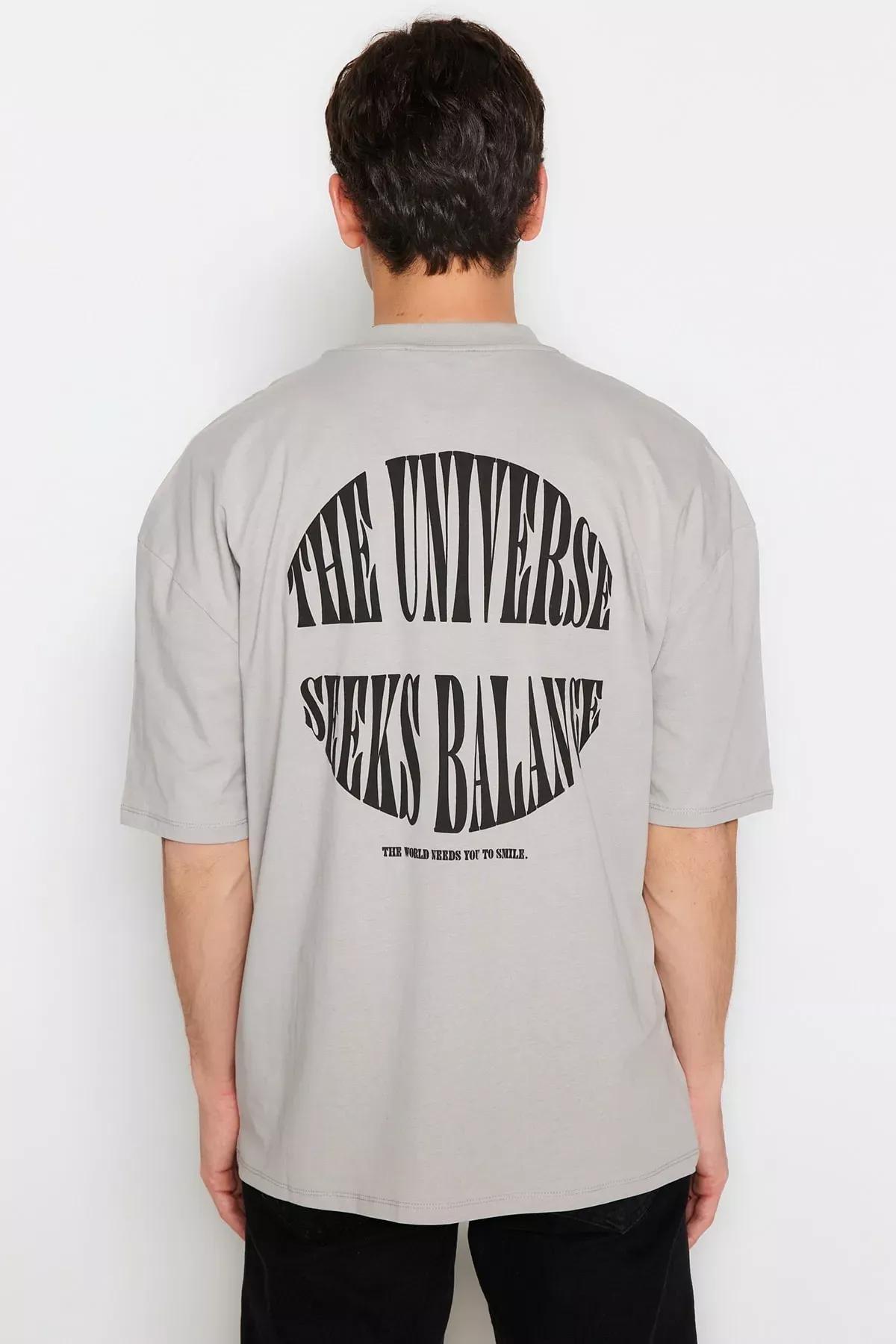 Grey Printed Oversize T-Shirt, , medium
