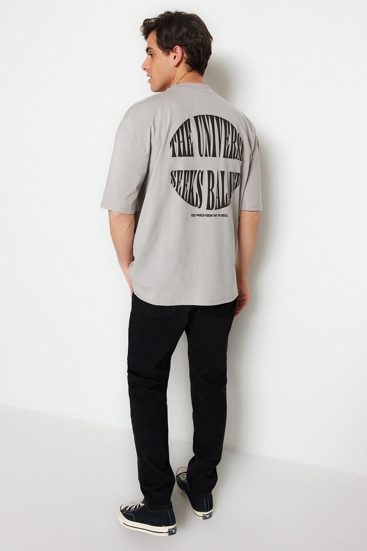 Grey Printed Oversize T-Shirt, , large image number 3