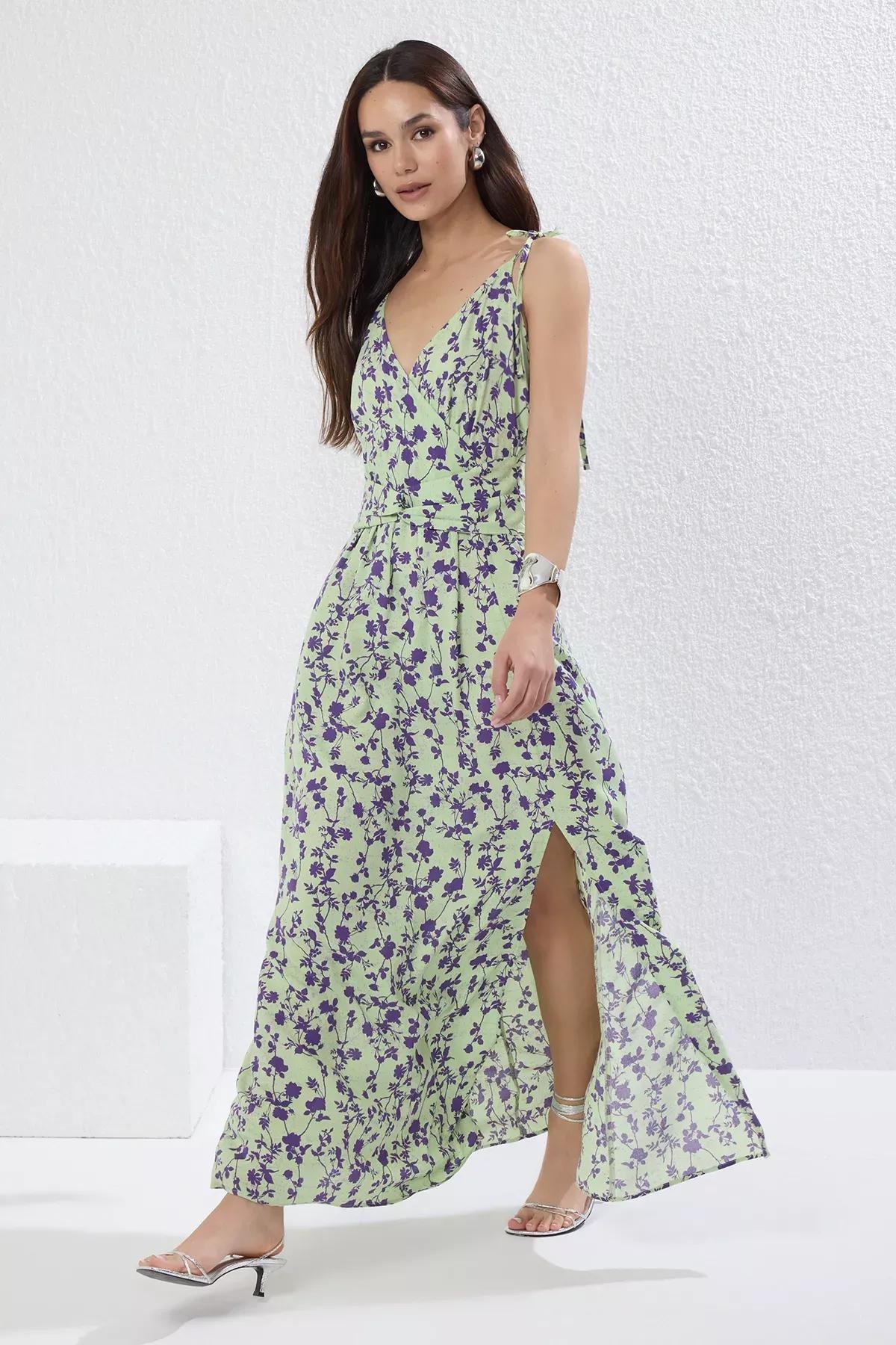 Green Animal A-Cut Maxi Dress, , large image number 1