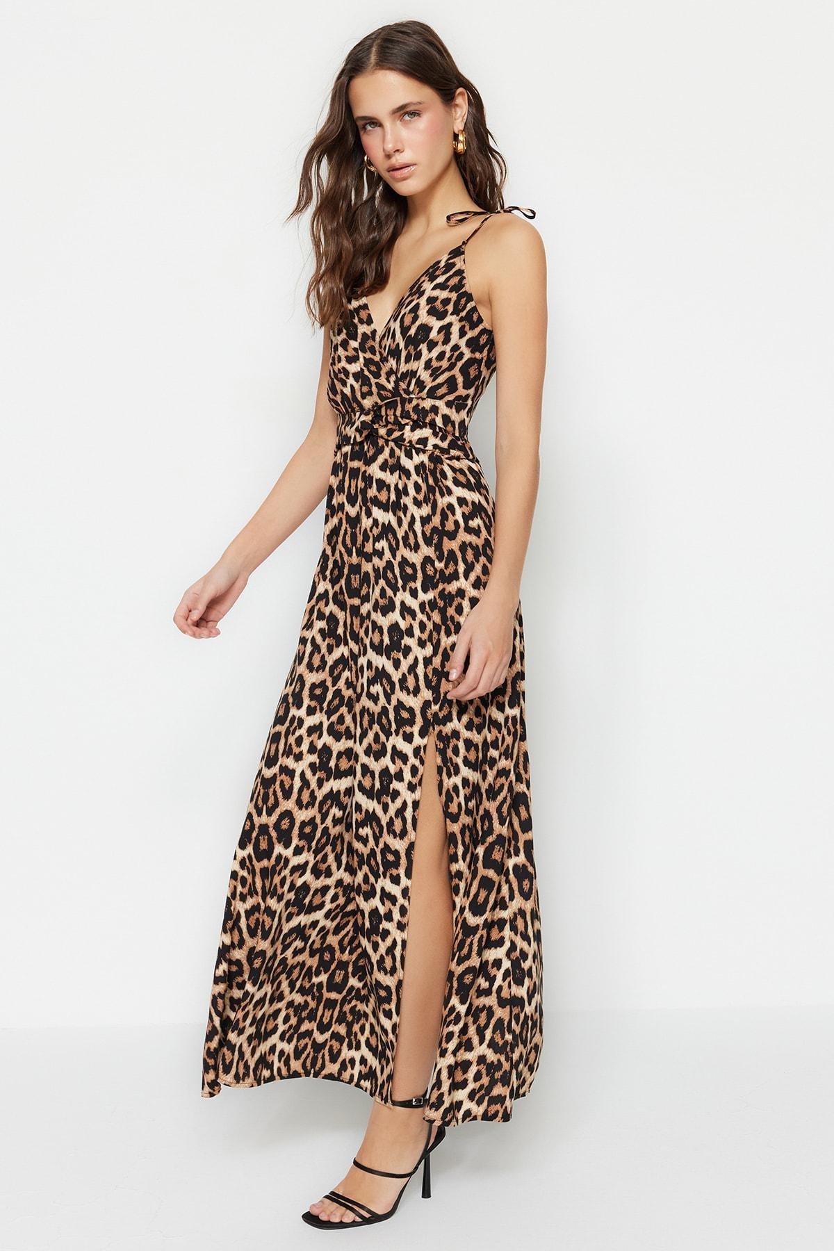 Trendyol - Brown Animal Print Skater Dress