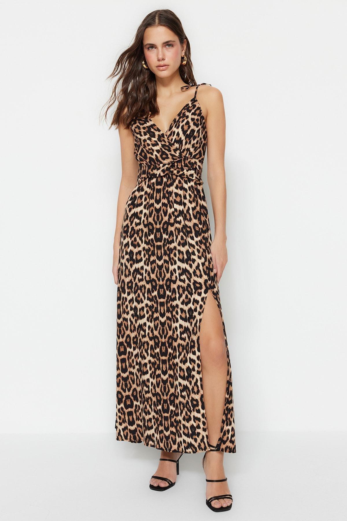 Brown Animal Print Skater Dress, , large image number 1