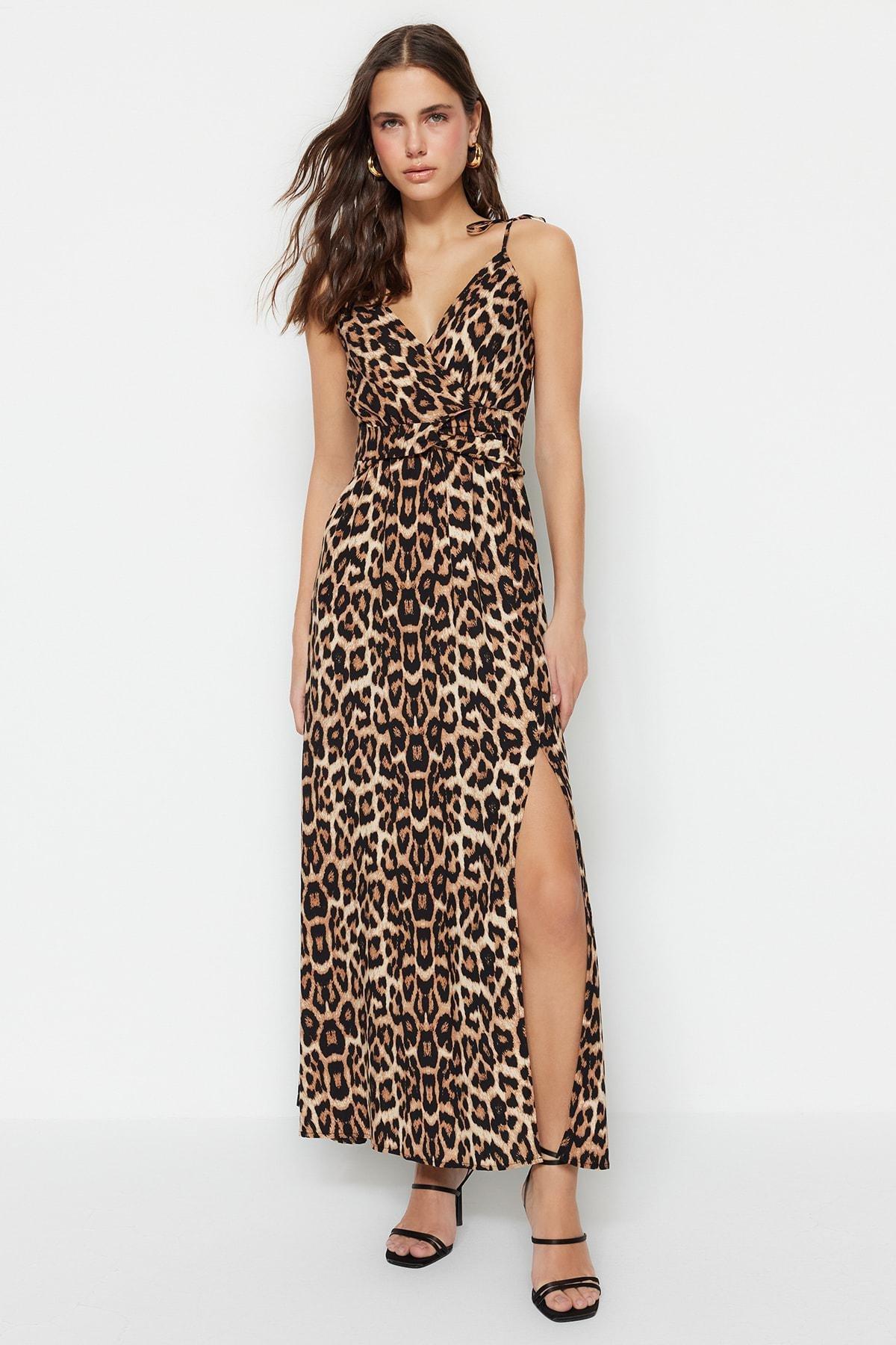 Trendyol - Brown Animal Print Skater Dress